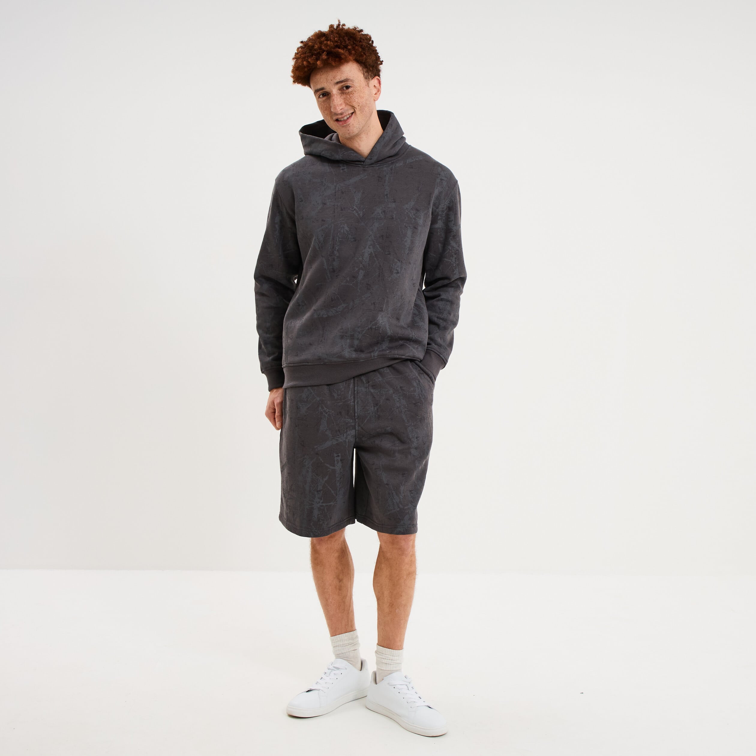 Sweat hoodie &agrave; capuche molleton gris fonc&eacute; homme