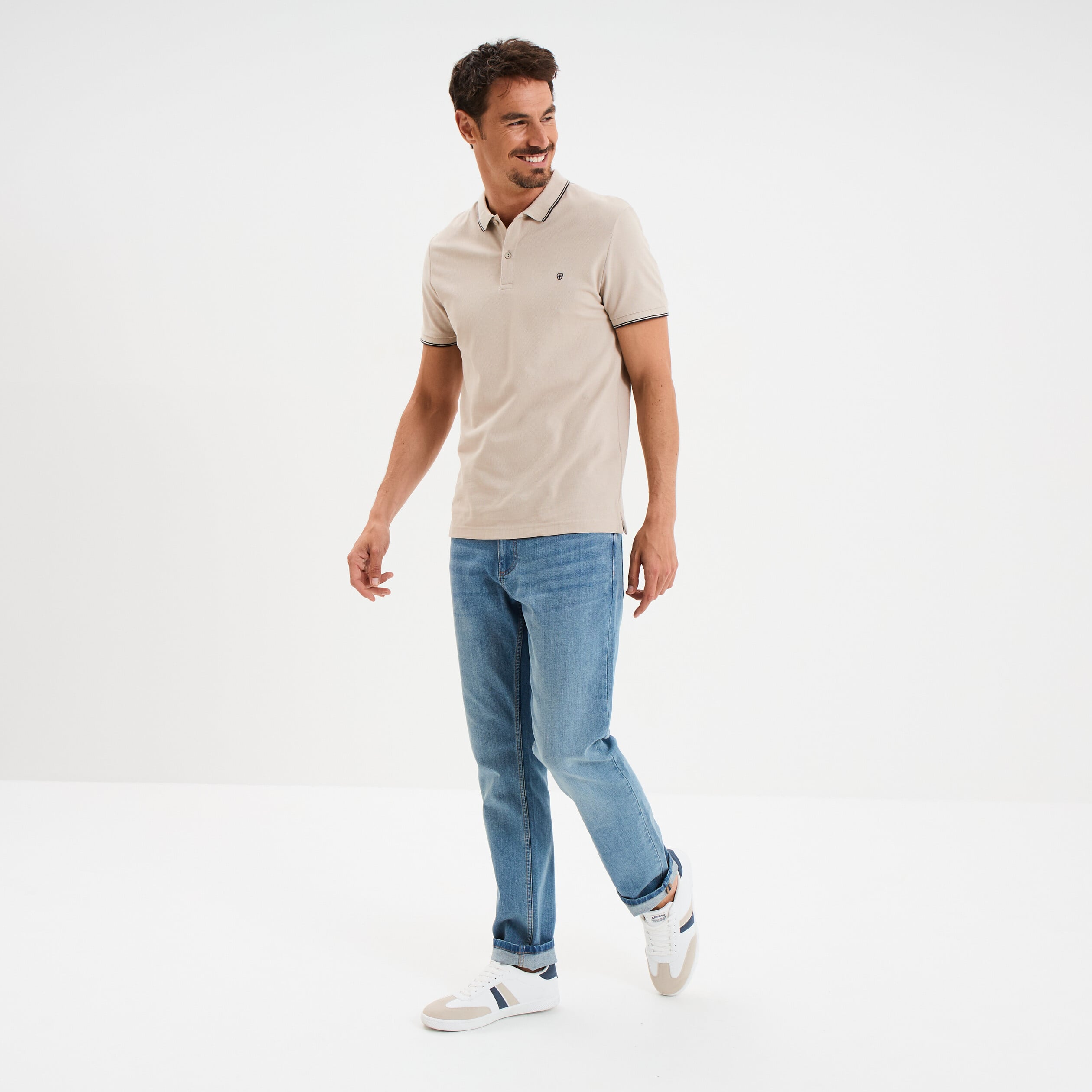Polo piqu&eacute; coton manches courtes sable homme
