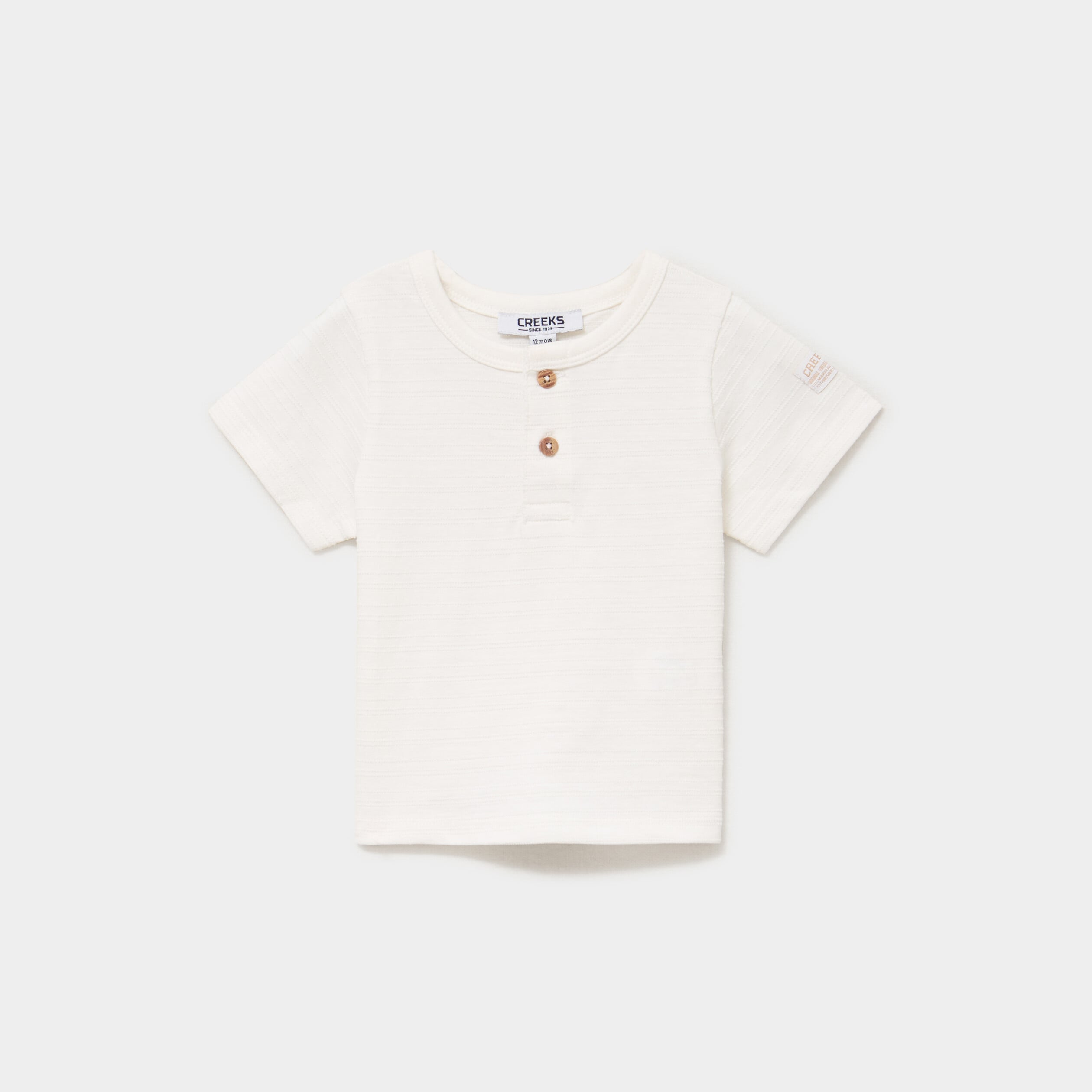 T-shirt col tunisien manches courtes blanc b&eacute;b&eacute; gar&ccedil;on