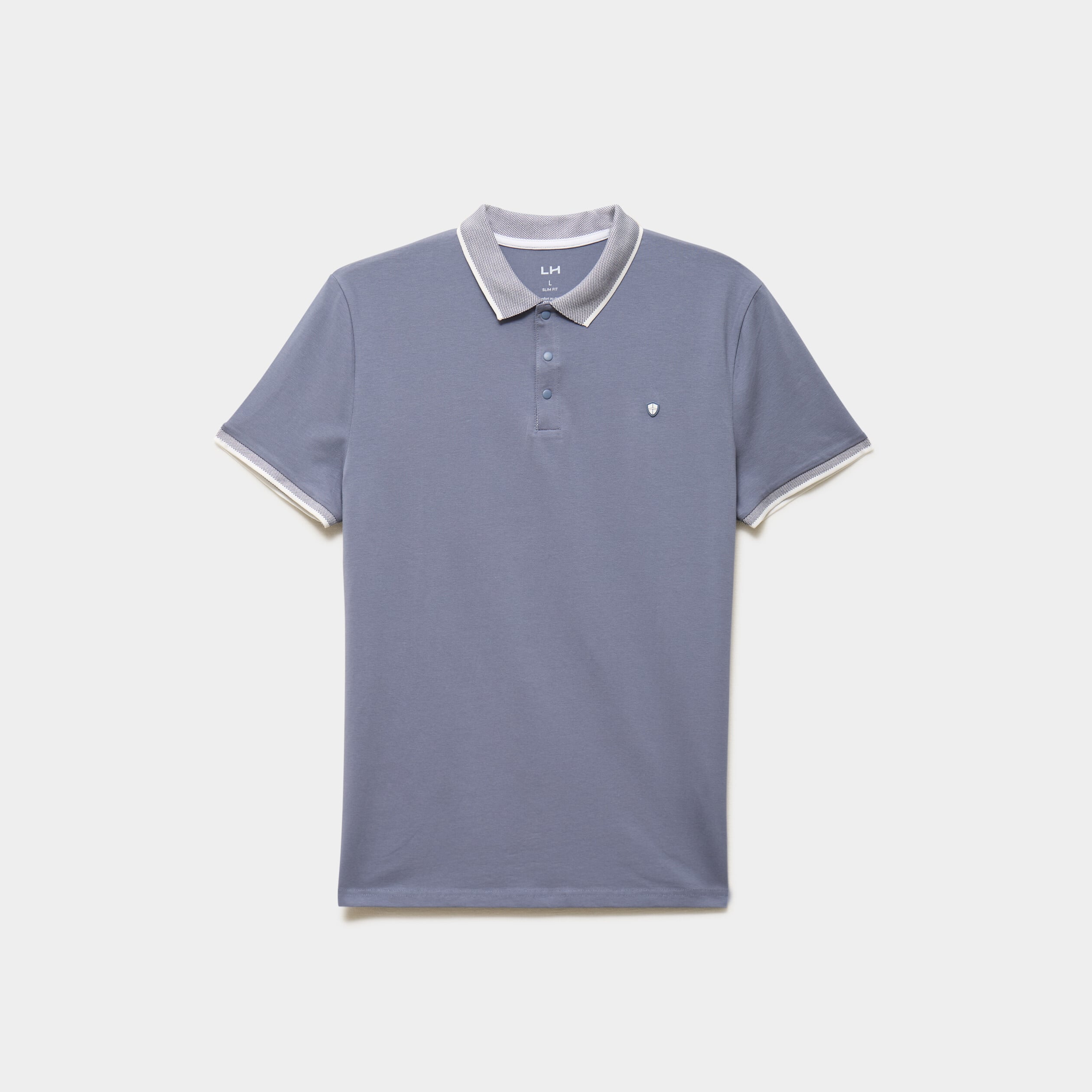 Polo slim manches courtes stretch bleu gris homme