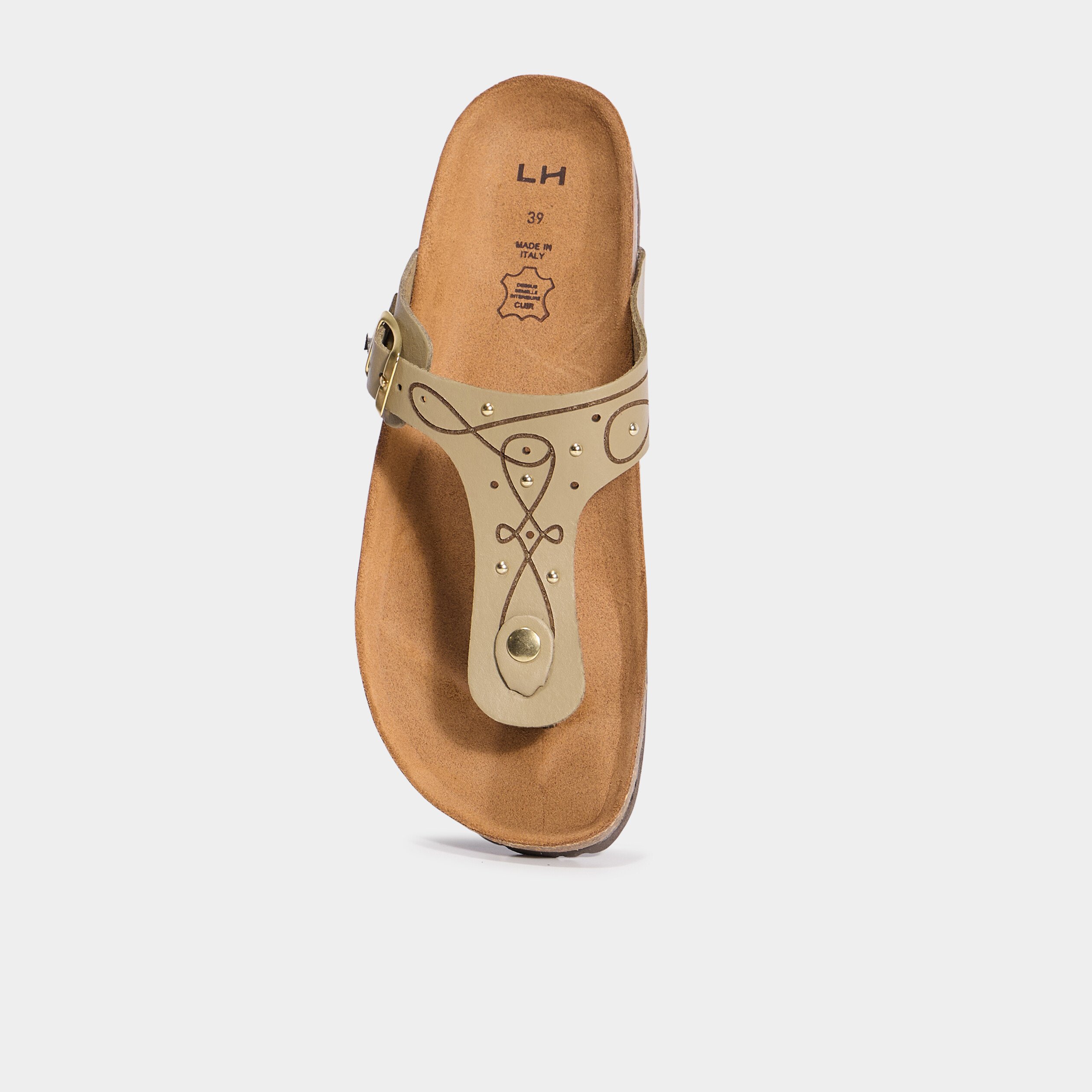 mules plates perforees en cuir vert kaki femme Mules plates perforées en cuir vert kaki femme