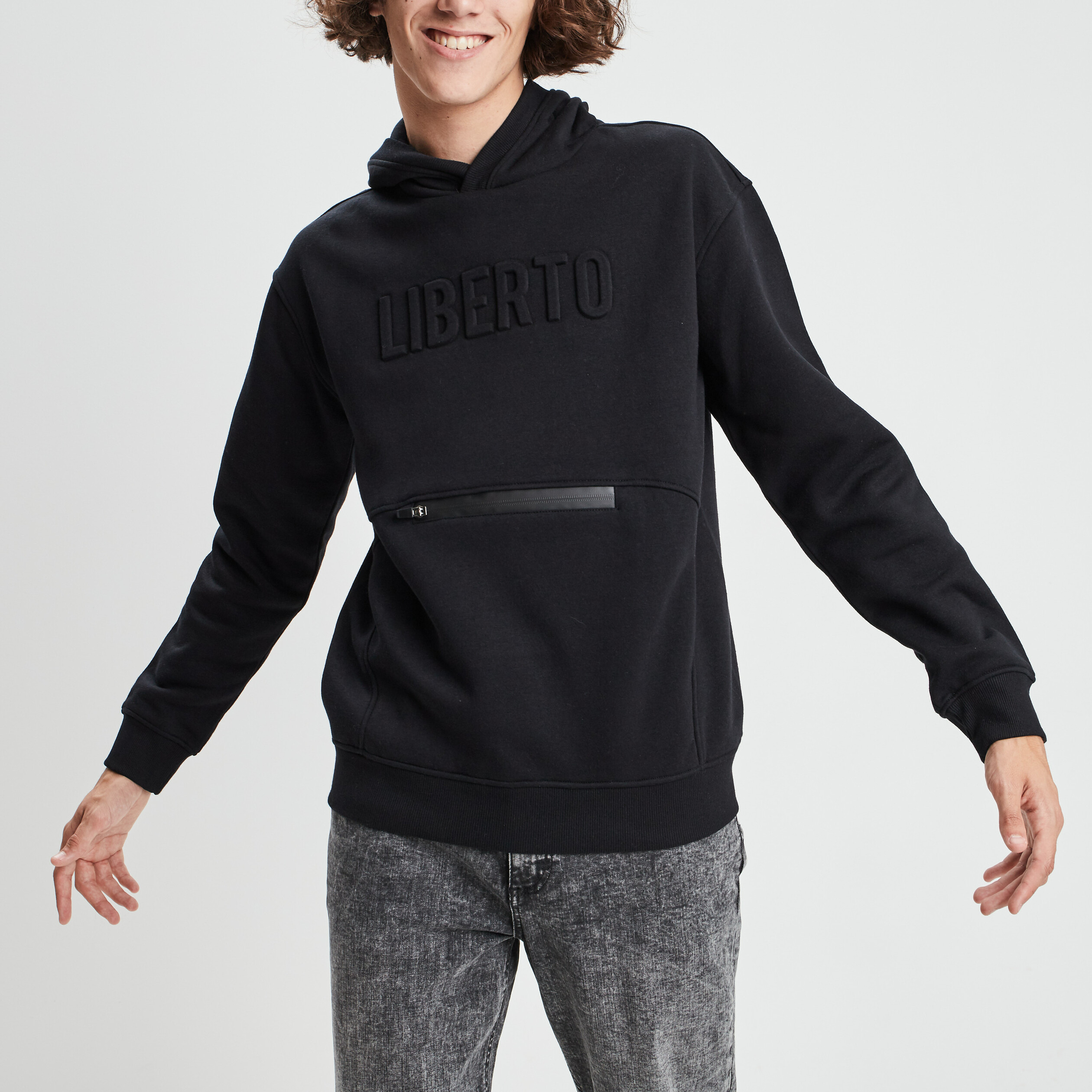 Sweat capuche hoodie poche zipp e avant noir homme La Halle