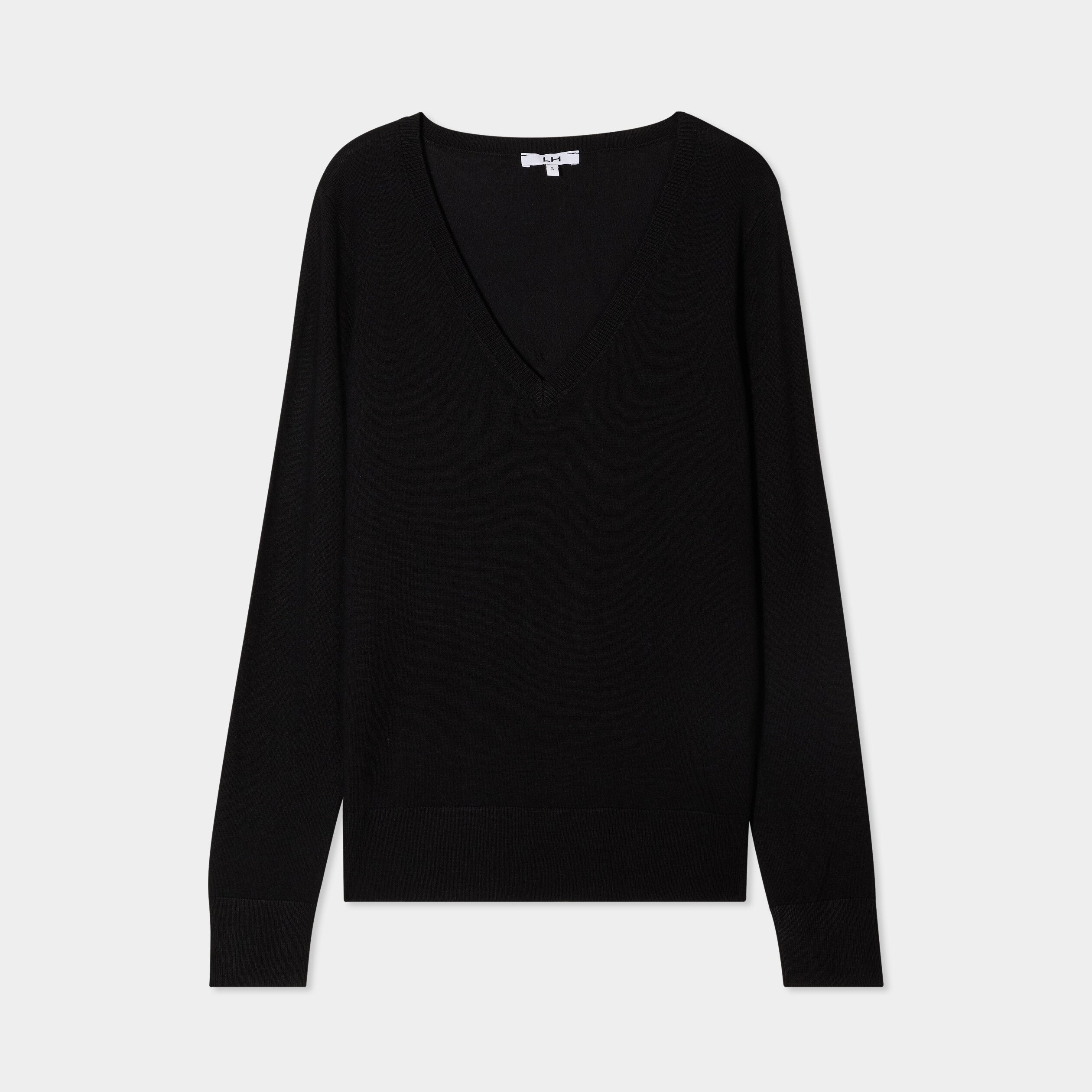 pull col en v manches longues noir femme Pull col en V manches longues noir femme