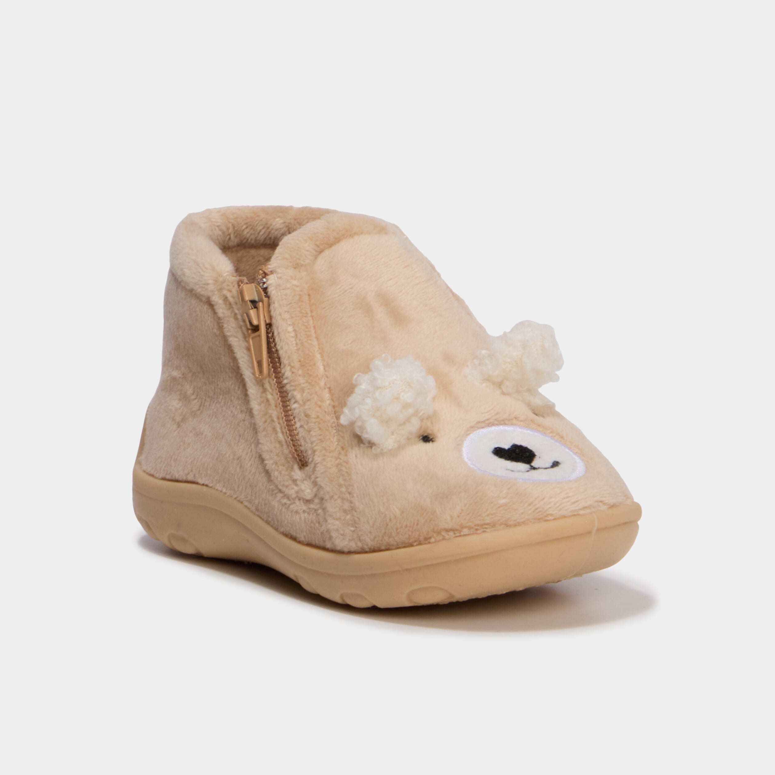 Chaussons botillons effet velours marron clair b&eacute;b&eacute; gar&ccedil;on