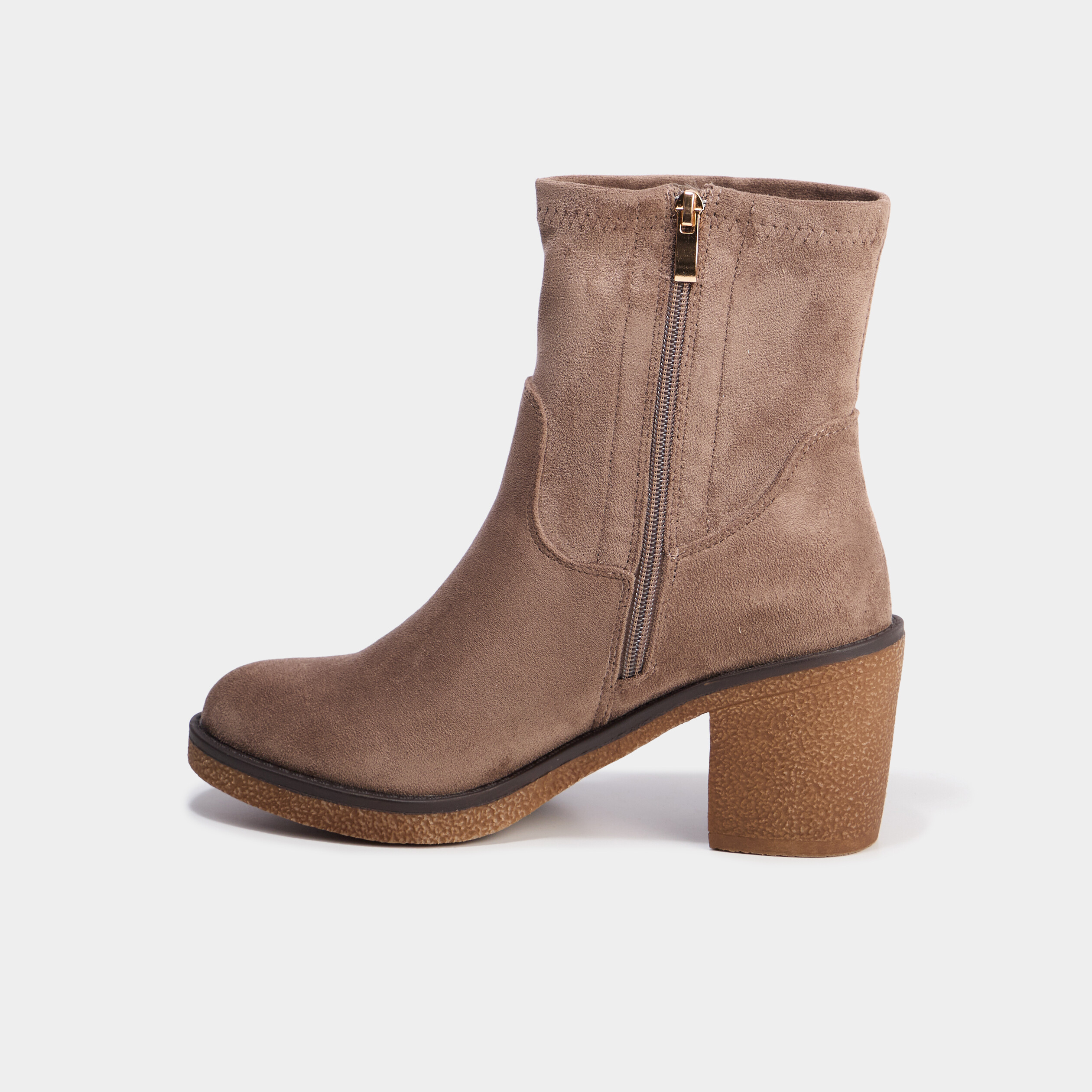Boots effet su&eacute;dine &agrave; talons taupe femme
