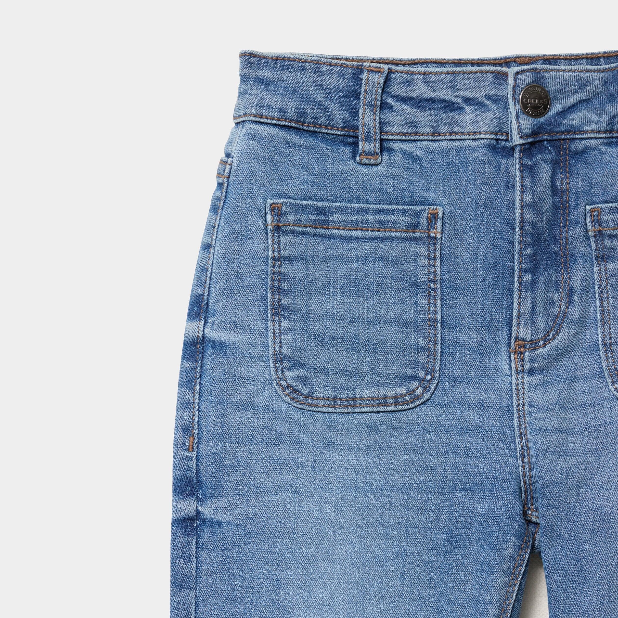 Jean flare poches plaqu&eacute;es denim double stone fille
