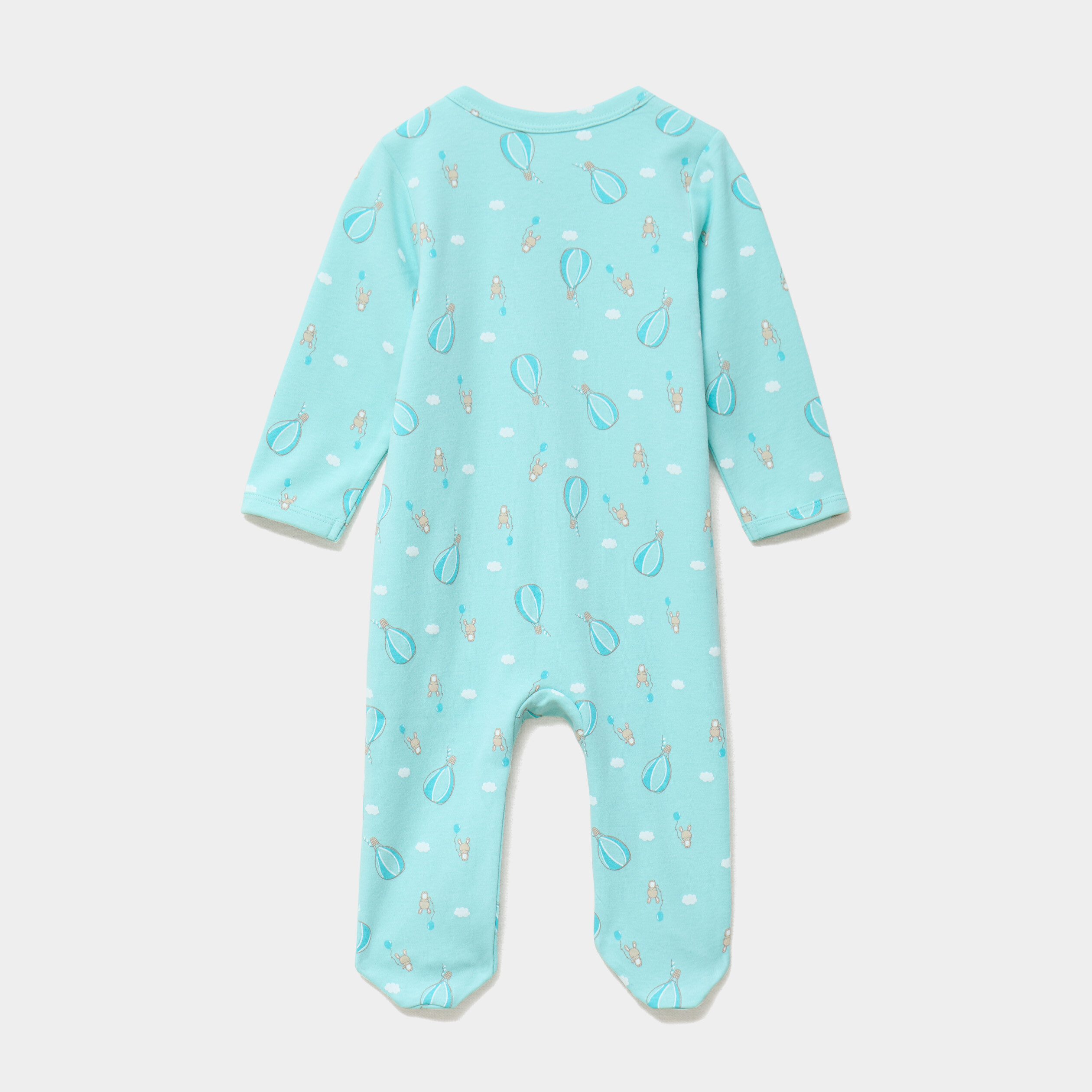 Dors-bien en coton manches longues zipp&eacute; bleu turquoise b&eacute;b&eacute;