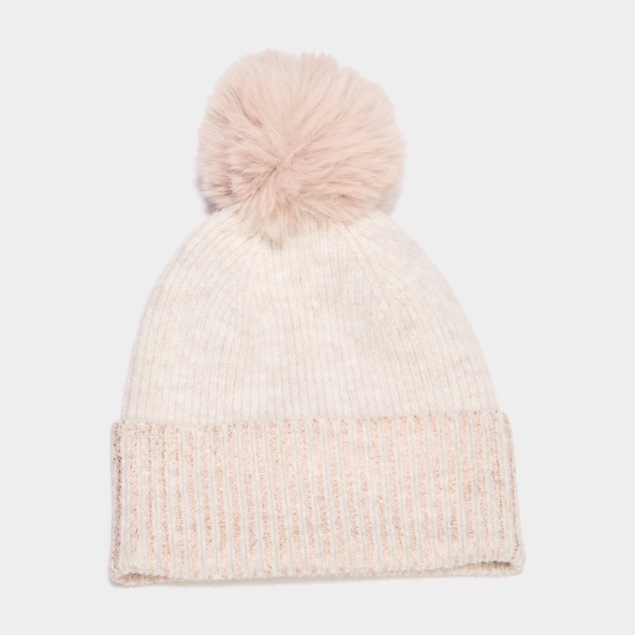 Bonnet &agrave; pompon fausse fourrure sable femme