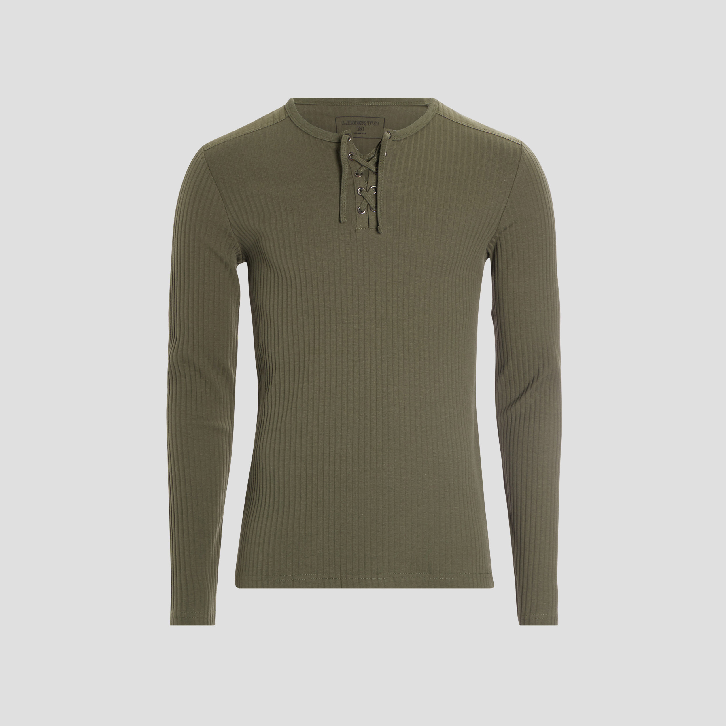 T-shirt ajusté manches longues côtelé vert kaki homme