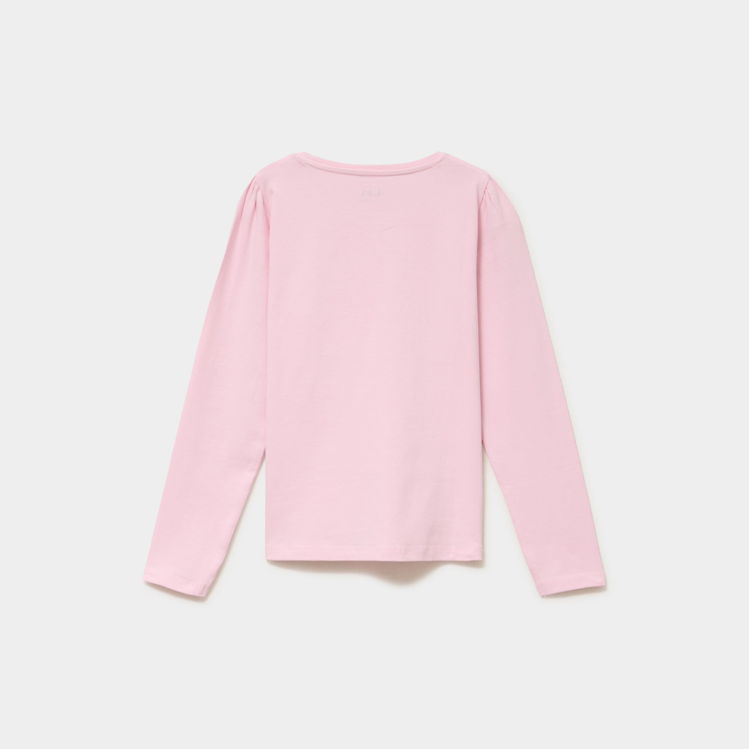 T-shirt coton manches longues &agrave; fronces rose clair fille