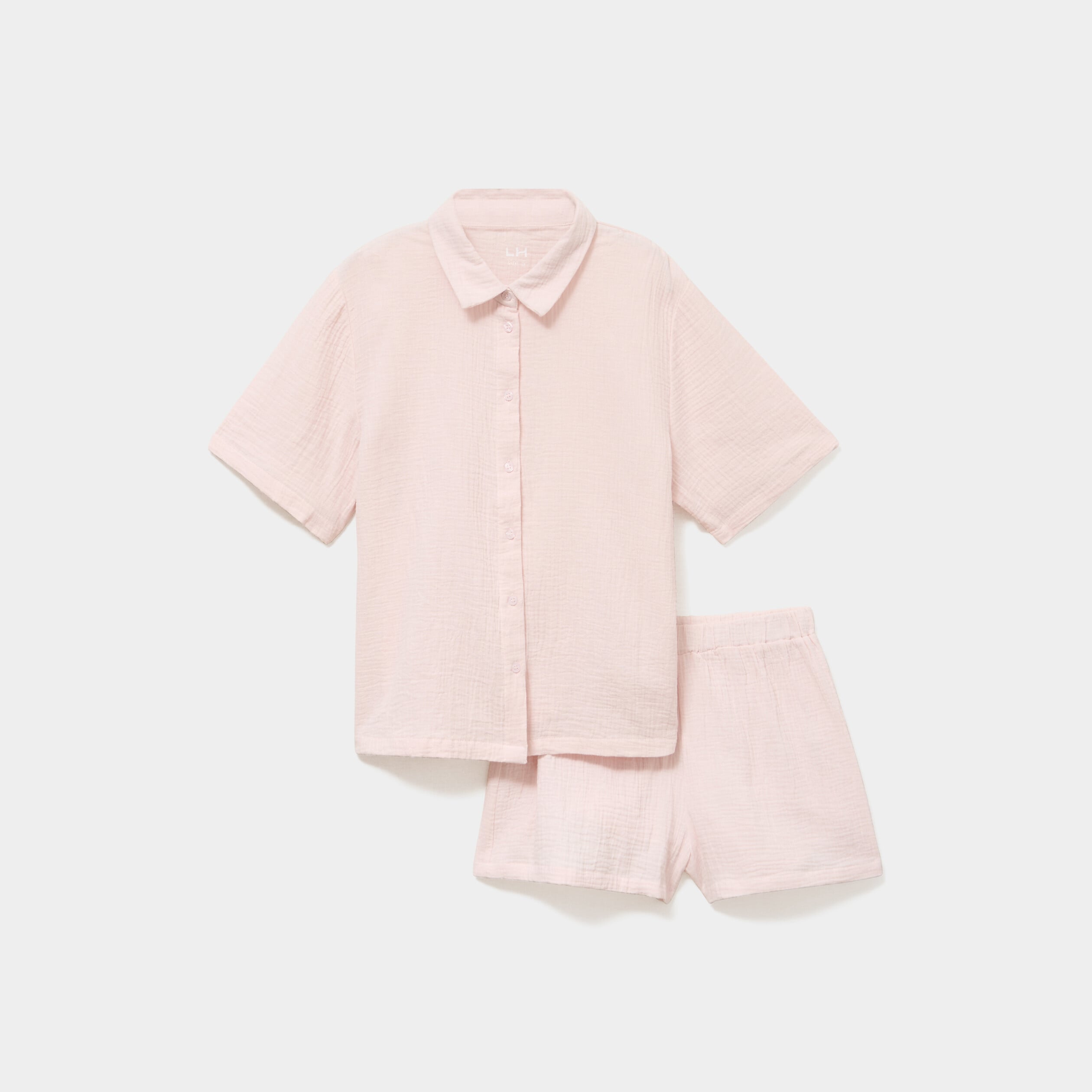 Ensemble pyjama chemise et short coton rose clair femme