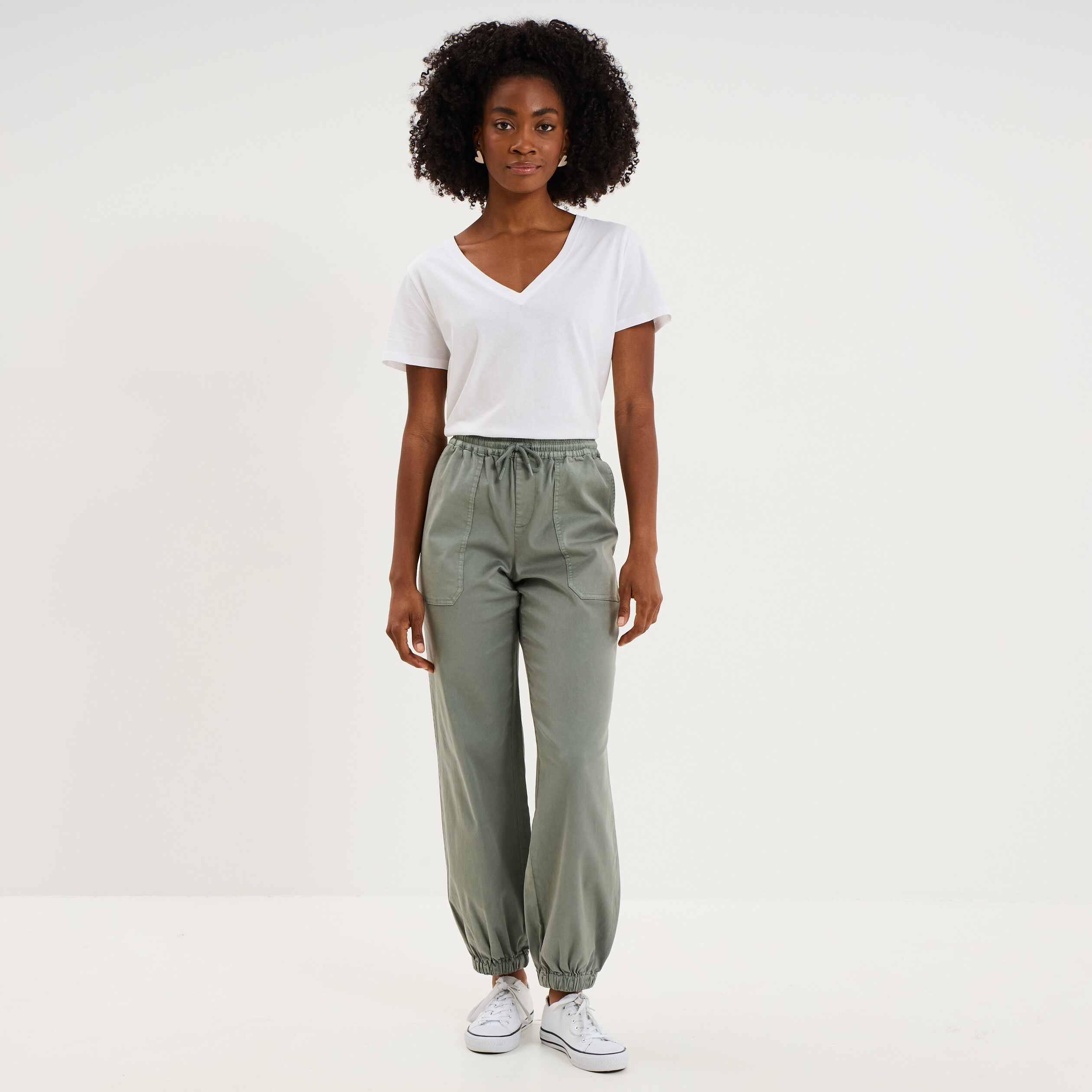 Pantalon cargo droit cropped lyocell vert pastel femme