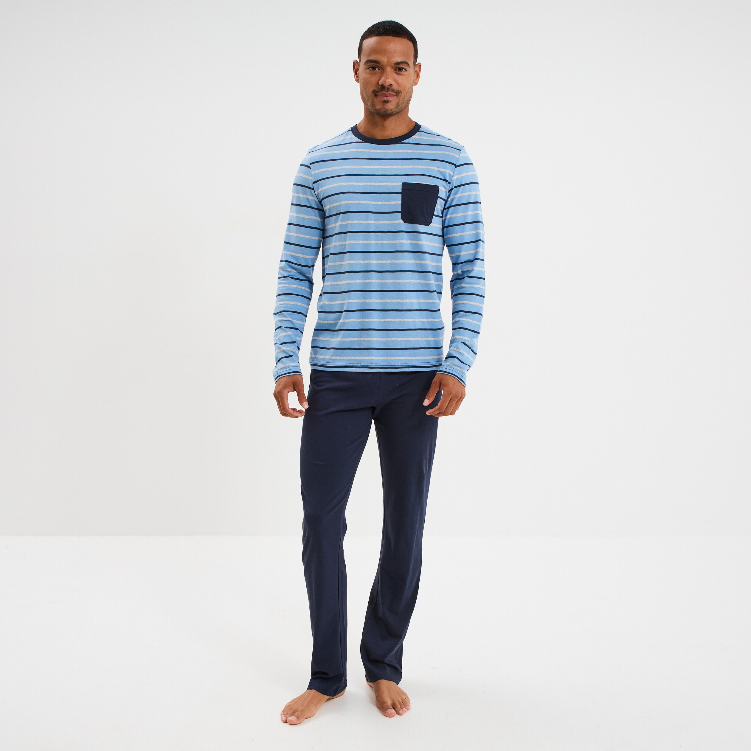 ensemble pyjama 2 pieces coton bleu marine homme Ensemble pyjama 2 pièces coton bleu marine homme