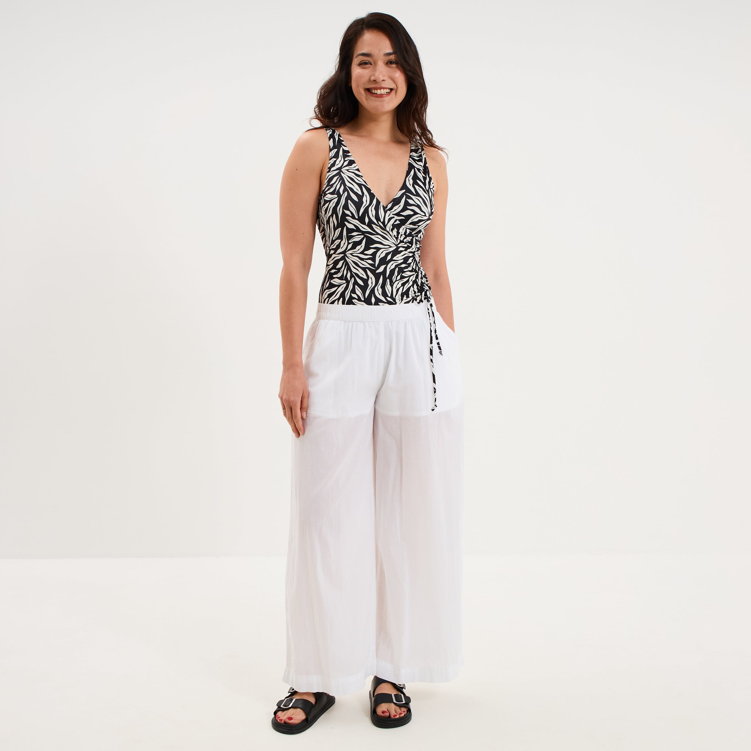 Pantalon de plage voile de coton blanc femme