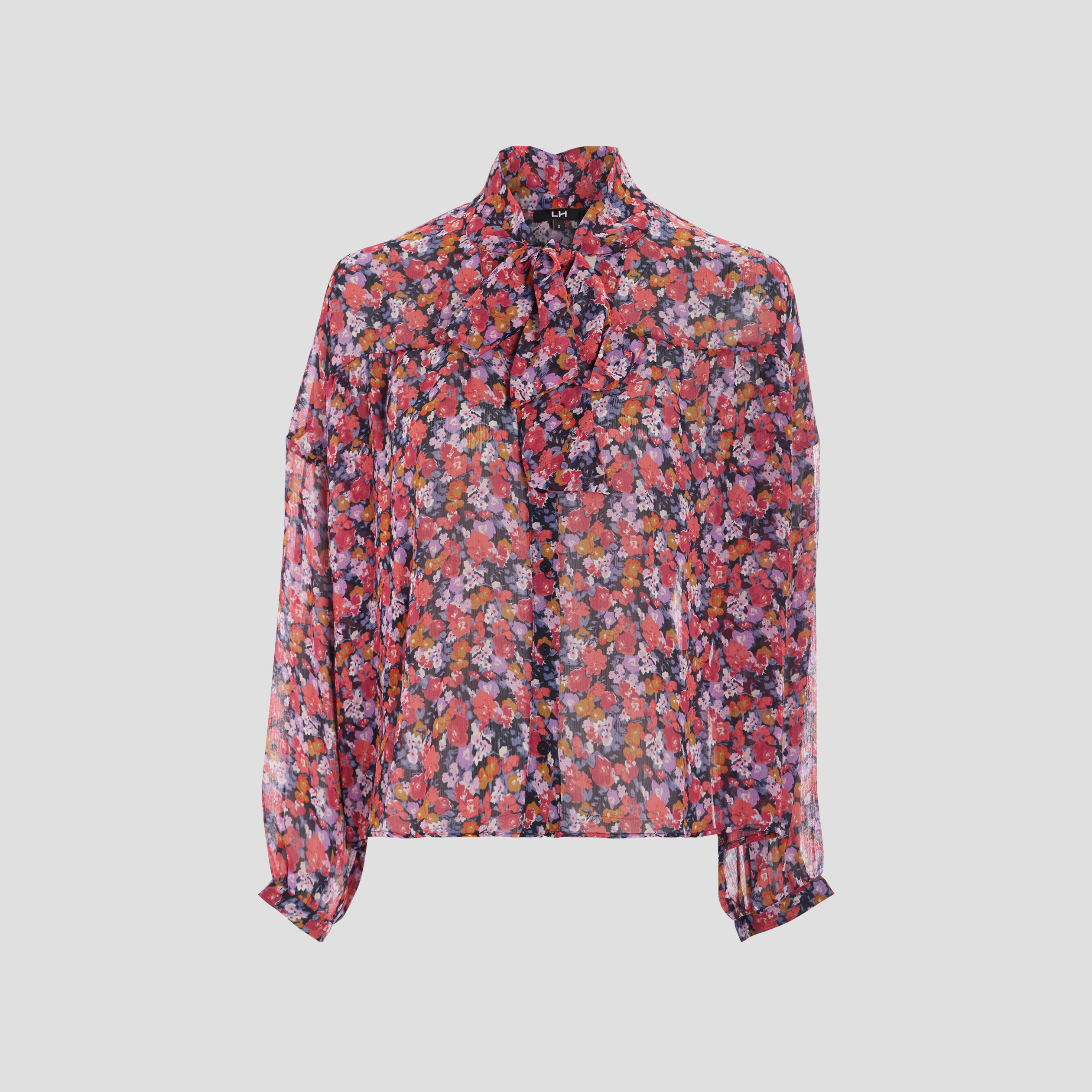 chemise col lavalliere manches longues bleu marine femme Chemise col lavallière manches longues bleu marine femme