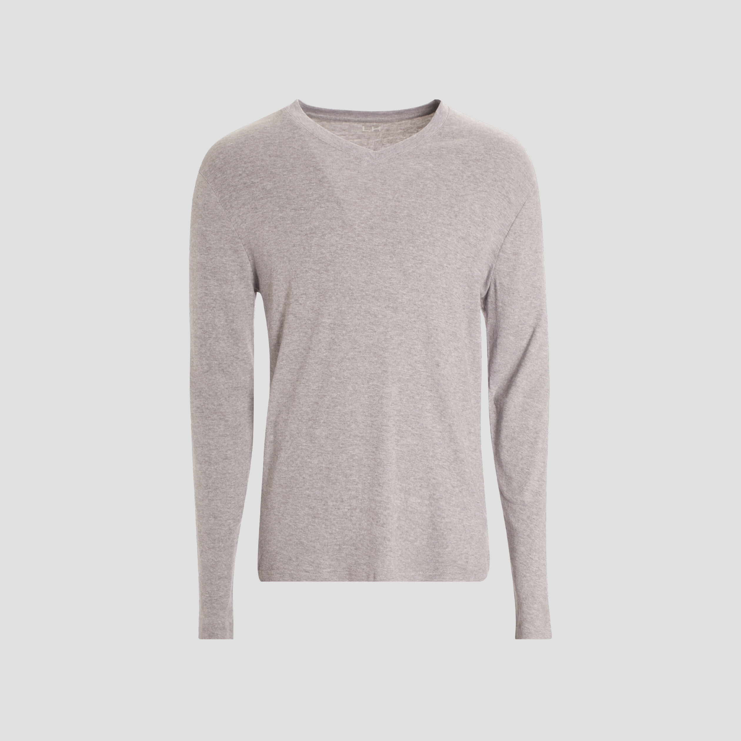 T-shirt manches longues col V gris clair homme