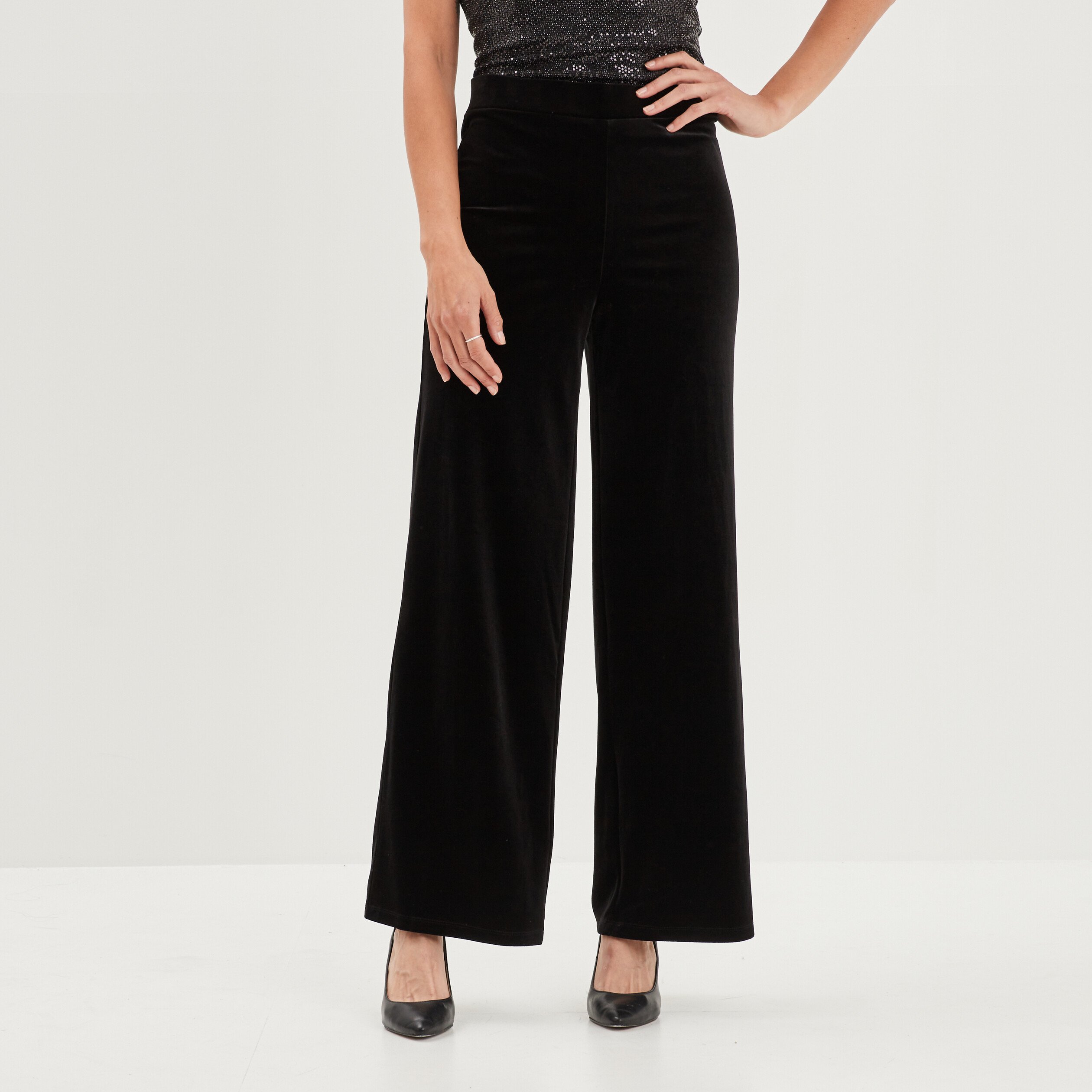 Pantalon velours large noir femme