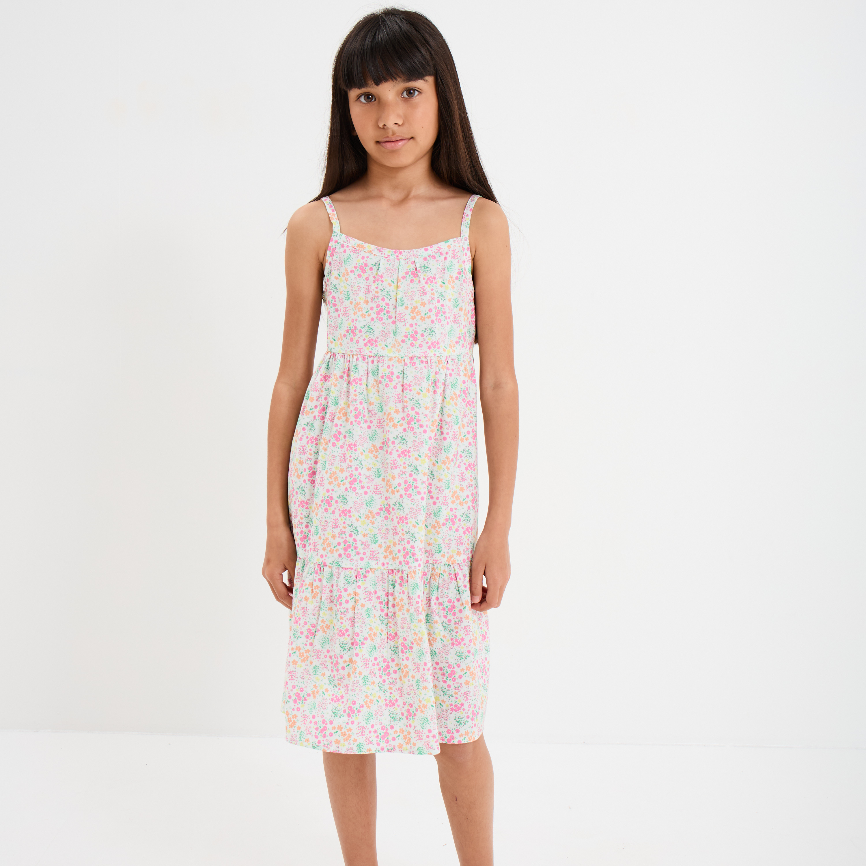 Robe courte &agrave; bretelles fines ecru fille