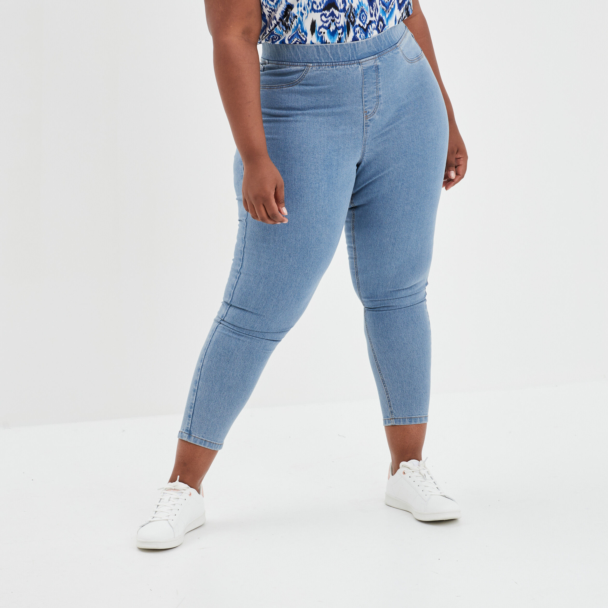 Jegging taille haute matière recyclée denim stone femme grande taille