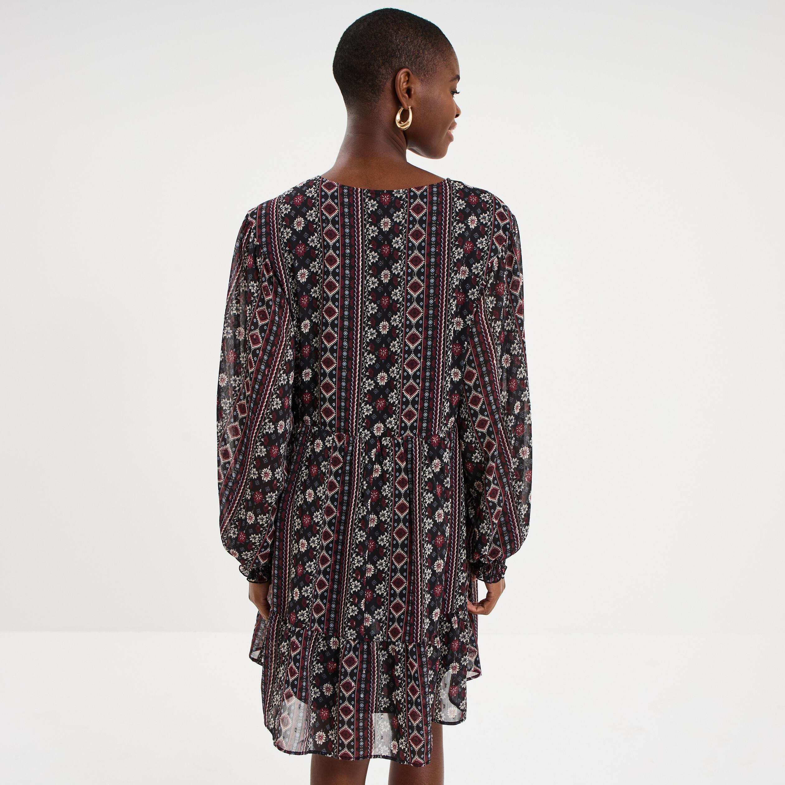 Robe fluide manches longues noir femme