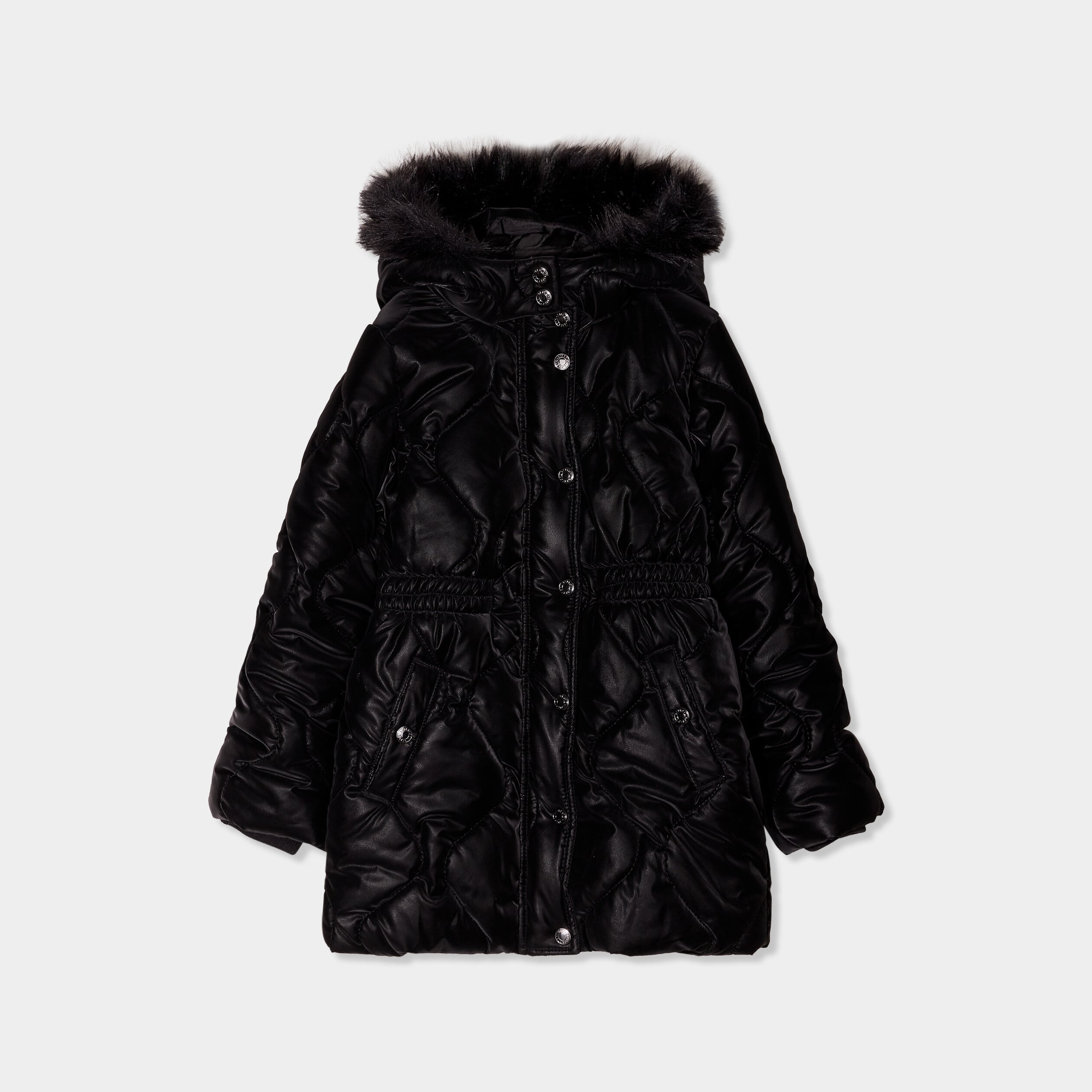 Parka &agrave; capuche fausse fourrure noir fille