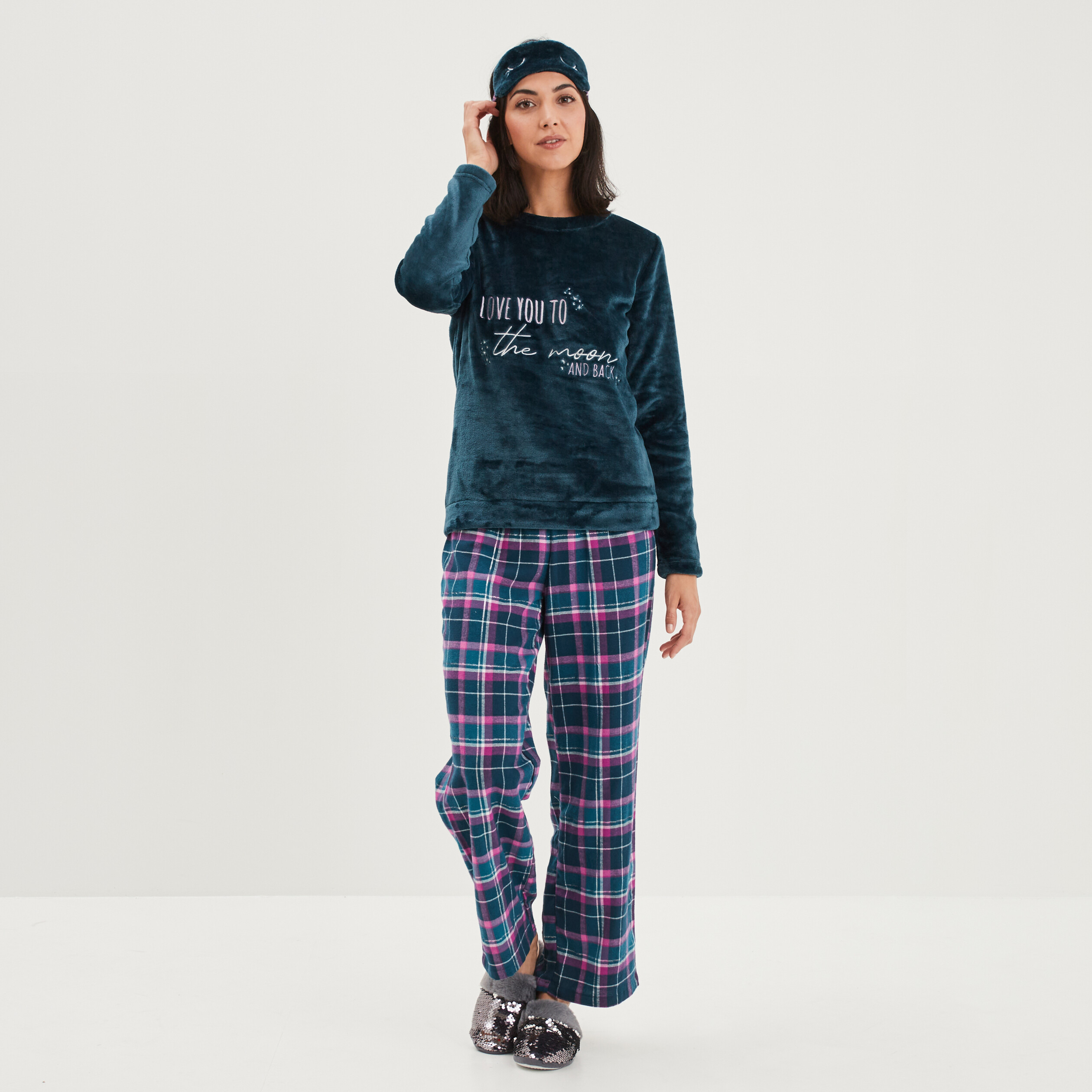 Ensemble pyjama velours 3 pièces violet femme