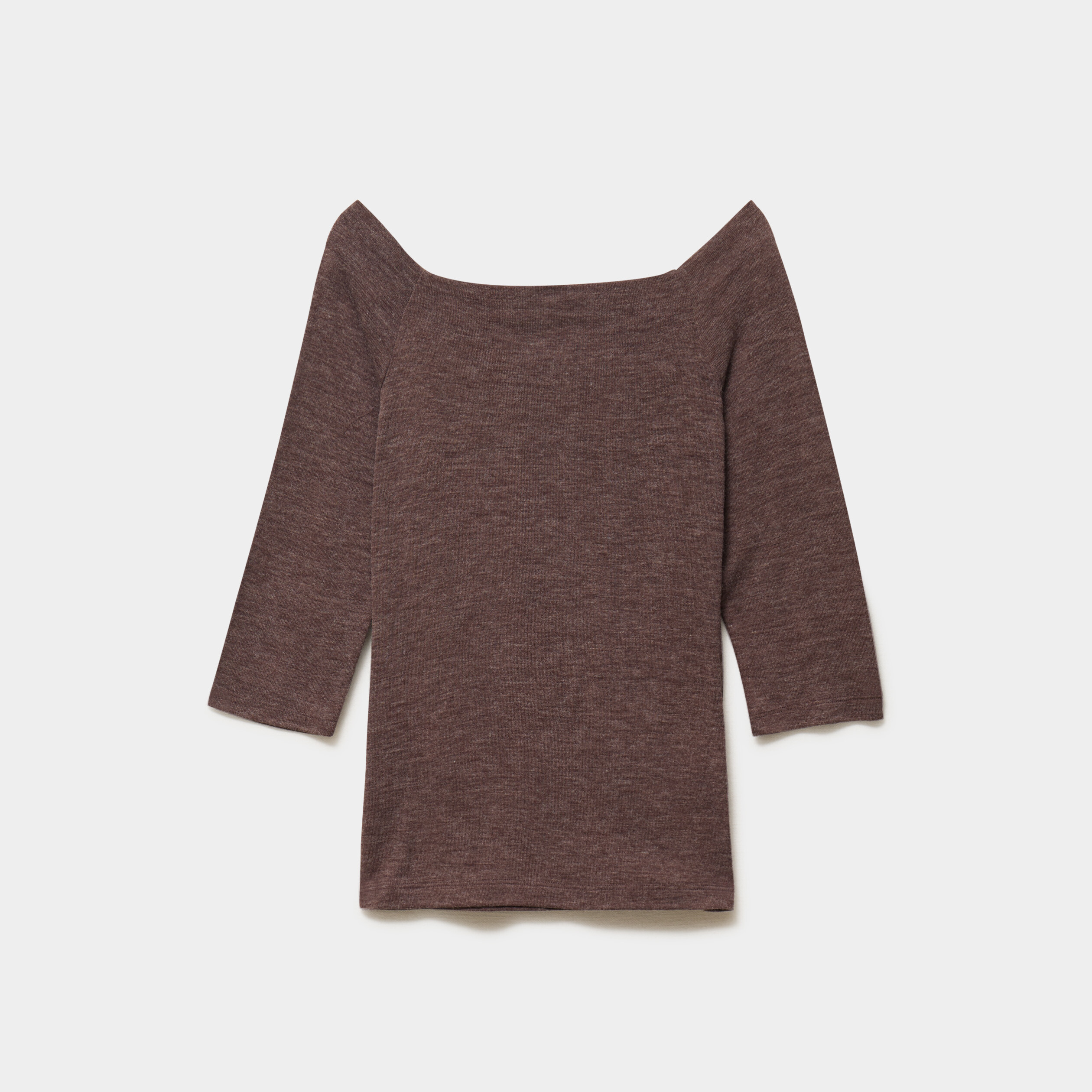 T-shirt cintr&eacute; col bardot manches 3/4 taupe femme