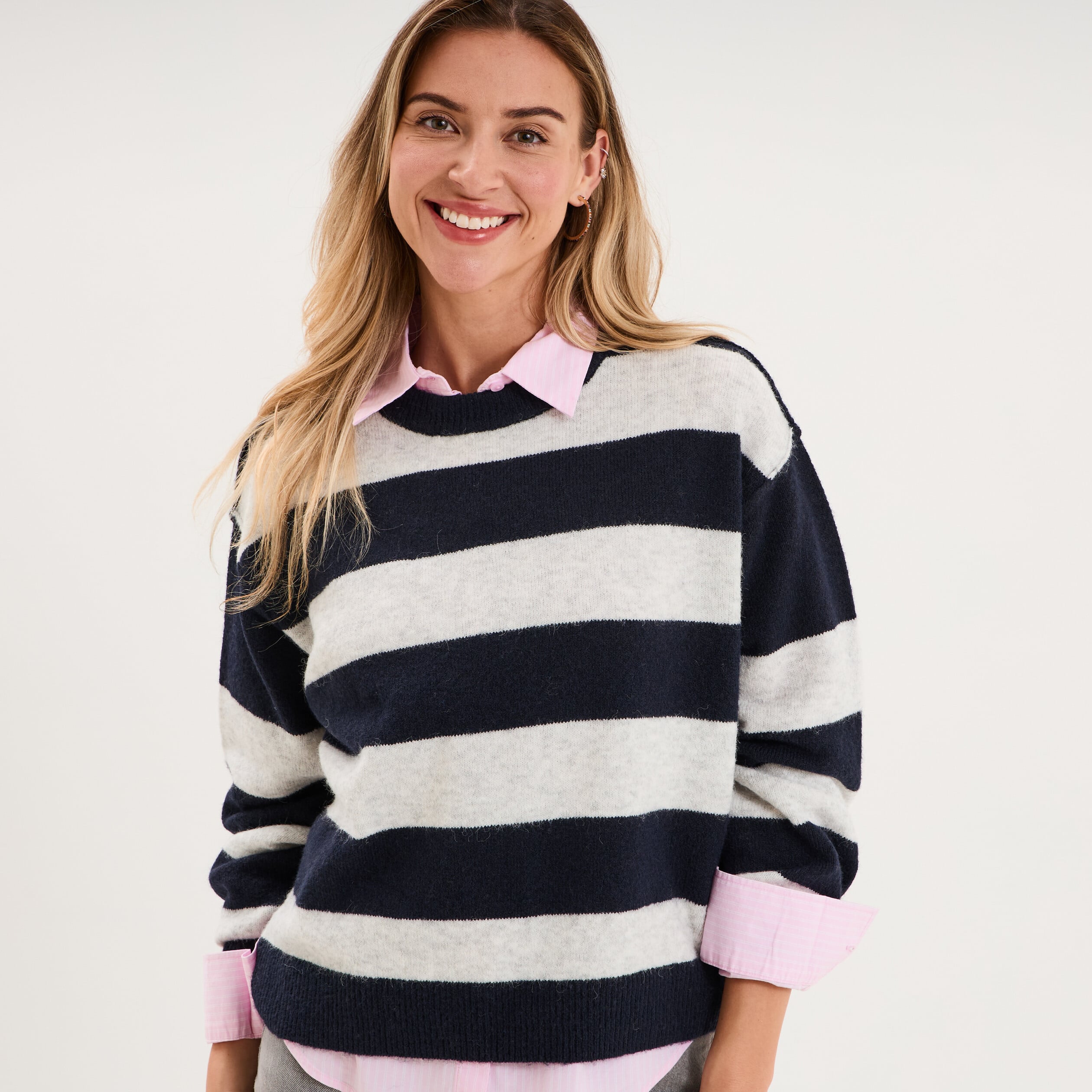 Pull col rond avec manches longues ecru femme