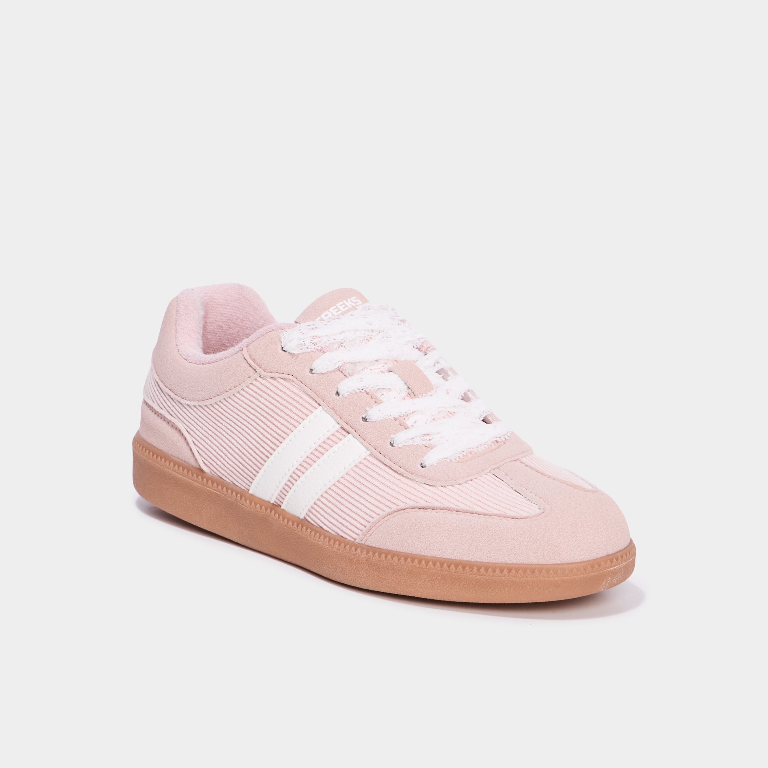 Tennis basses plates &agrave; lacets rose femme