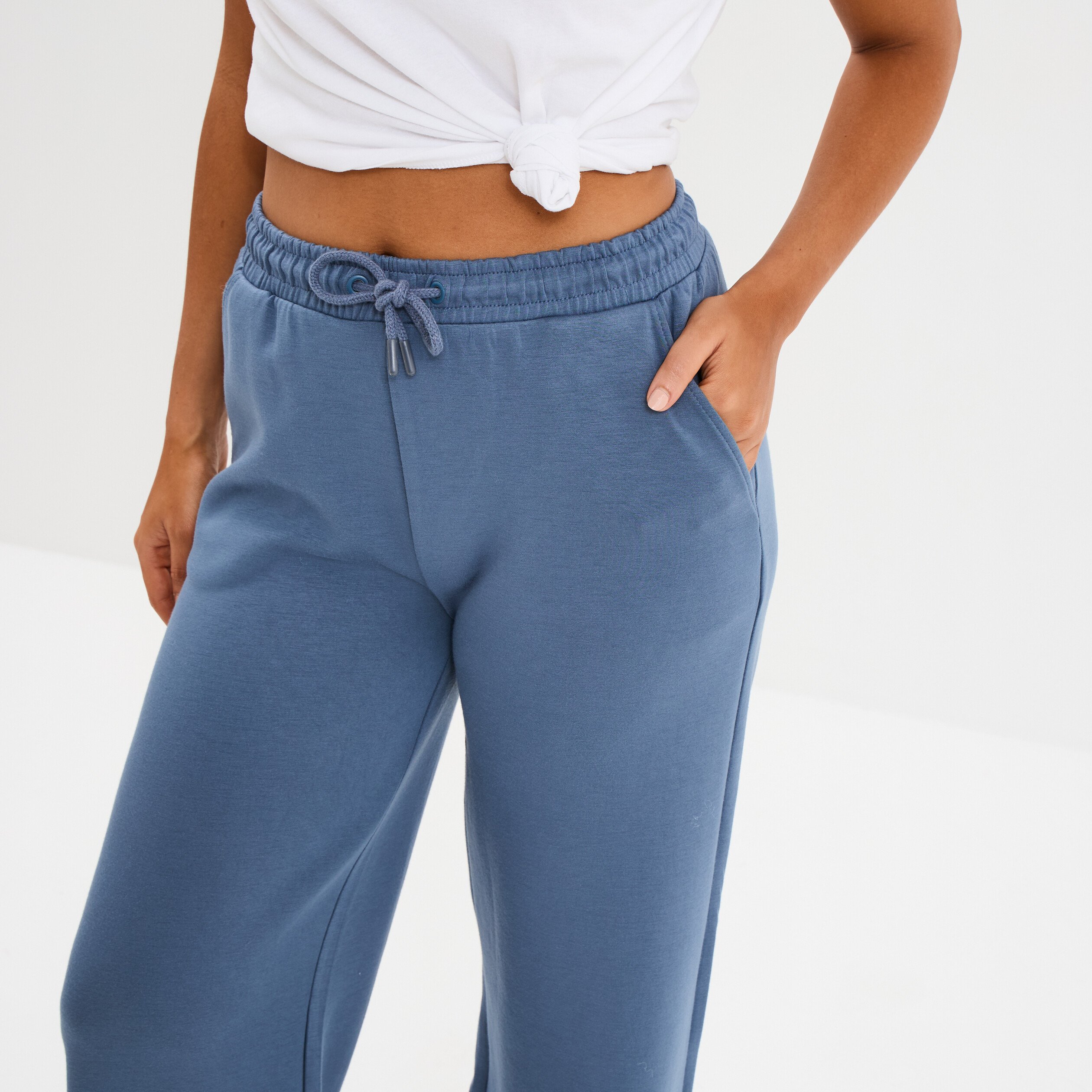 pantalon de jogging large elastique bleu gris femme Pantalon de jogging large élastiqué bleu gris femme