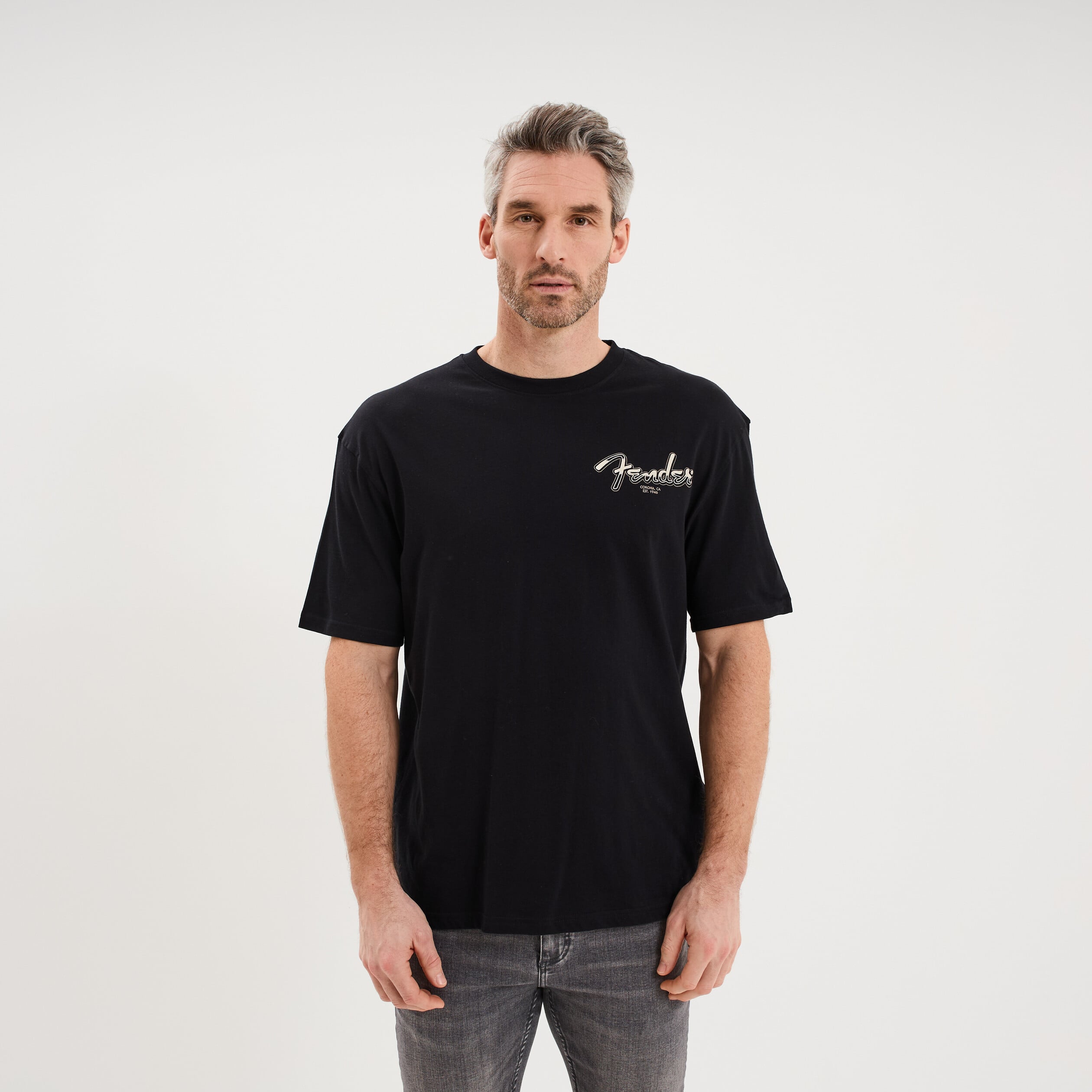 T-shirt manches courtes coton Fender noir homme