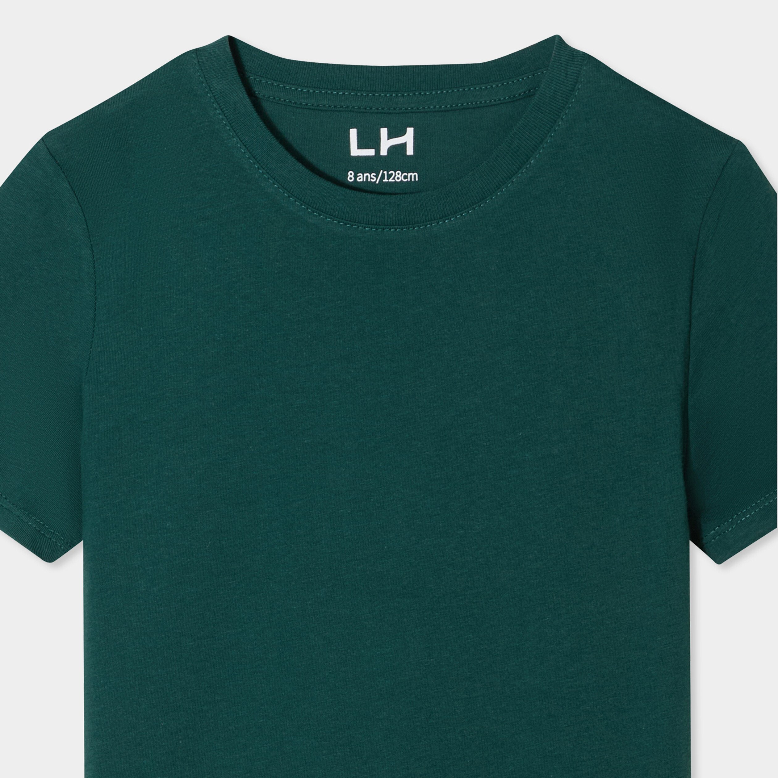 t shirt en coton manches courtes vert fonce garcon T-shirt en coton manches courtes vert foncé garçon