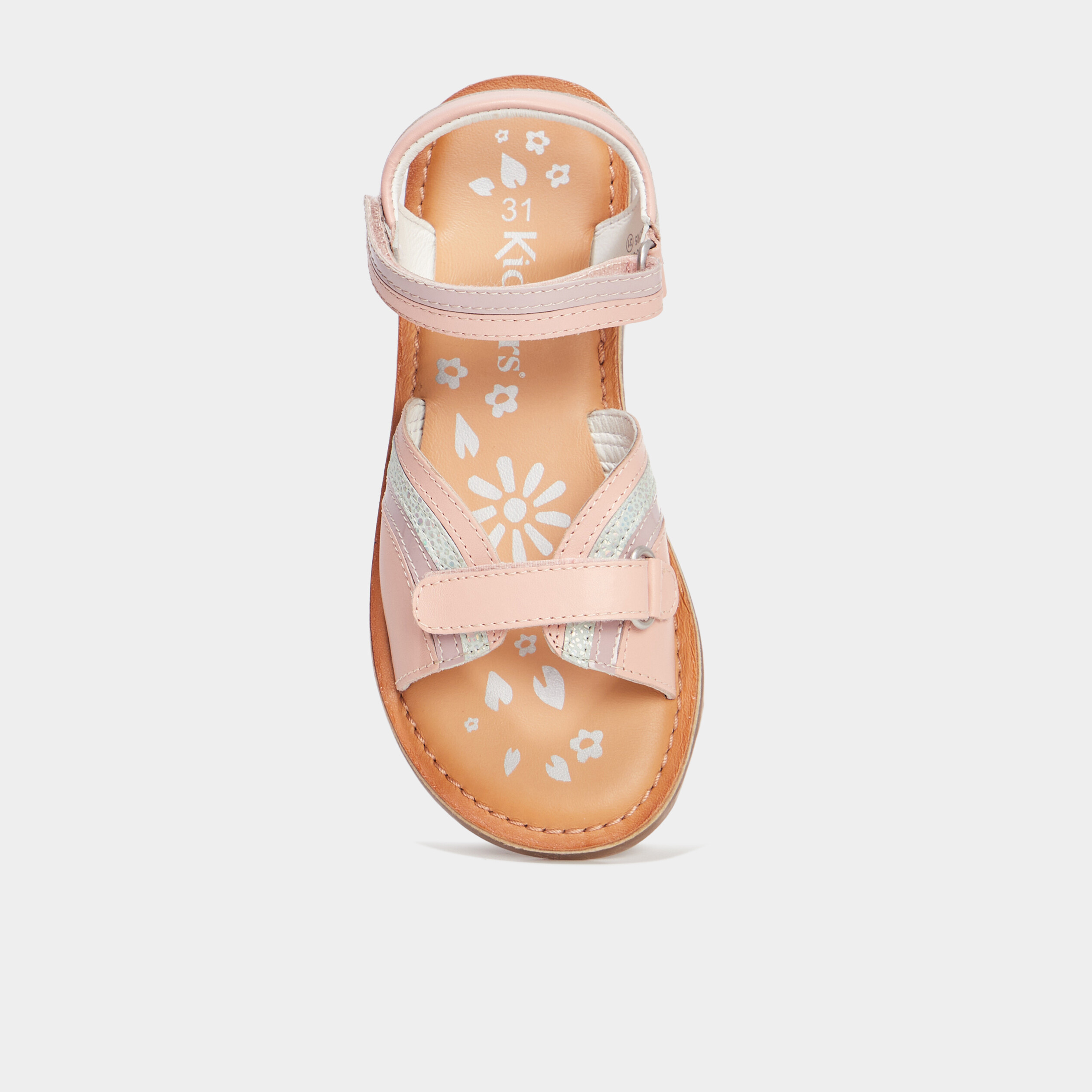 sandales a scratchs en cuir kickers rose fille Sandales à scratchs en cuir Kickers rose fille