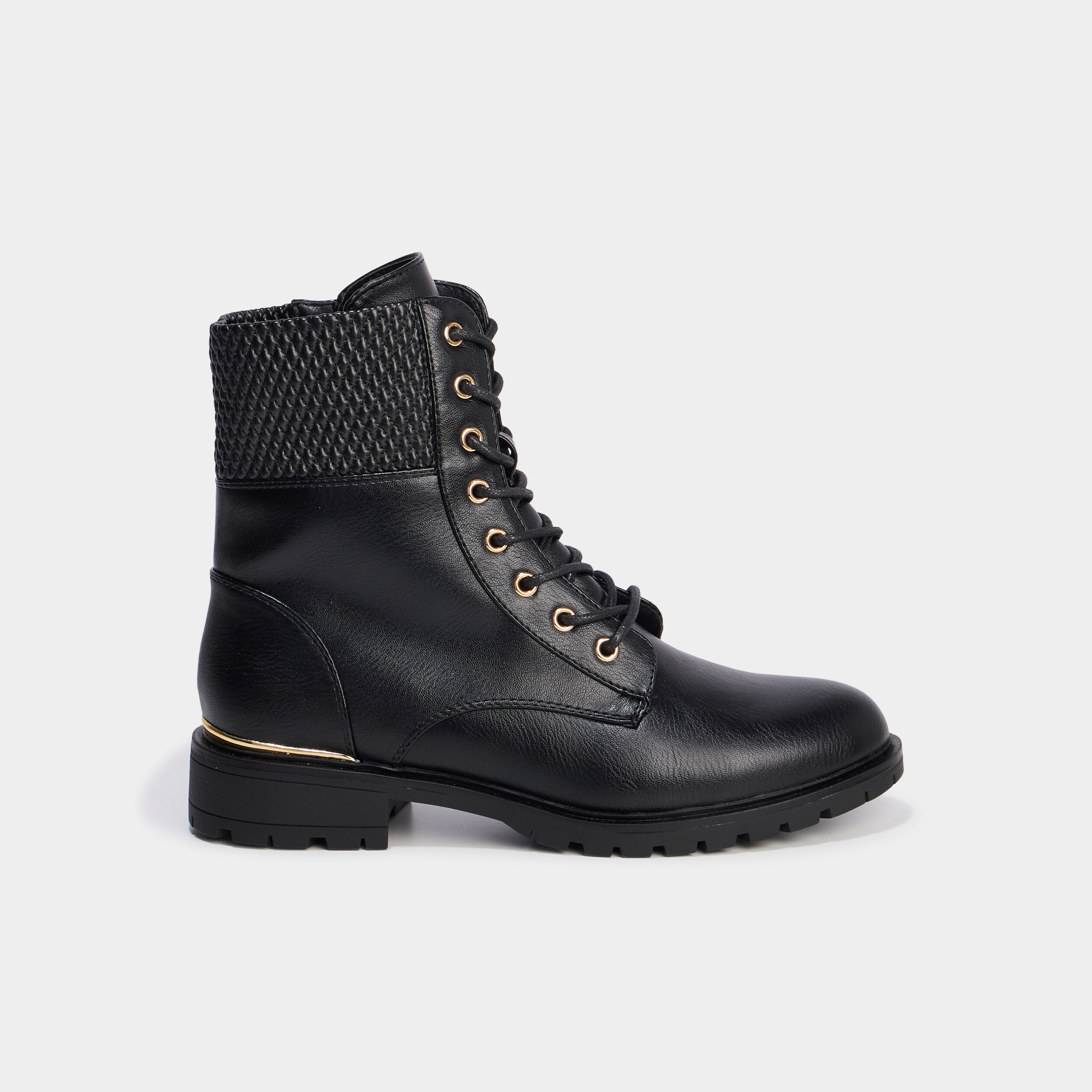 Boots &agrave; lacets et talons noir femme