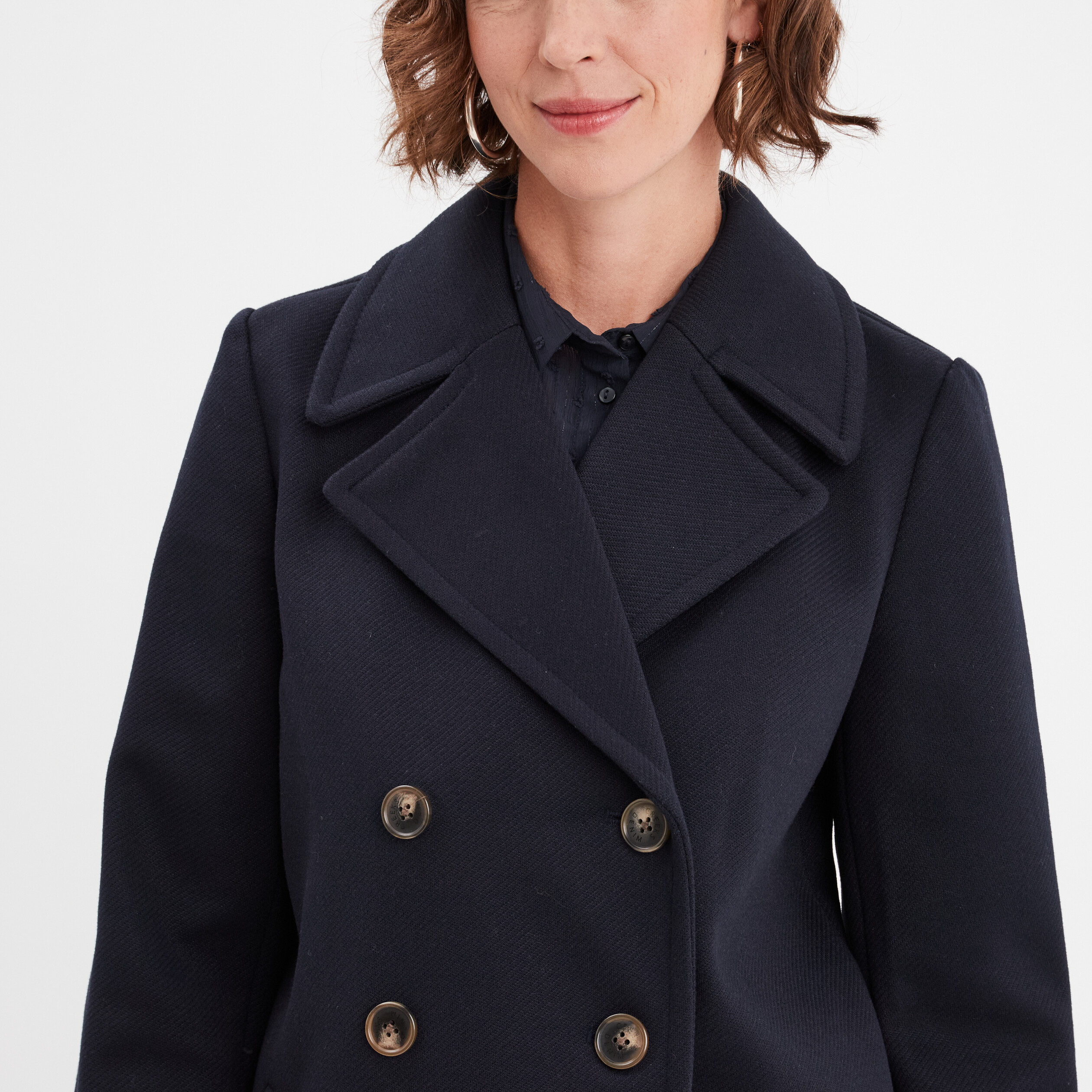 Manteau caban double boutonnage bleu marine femme