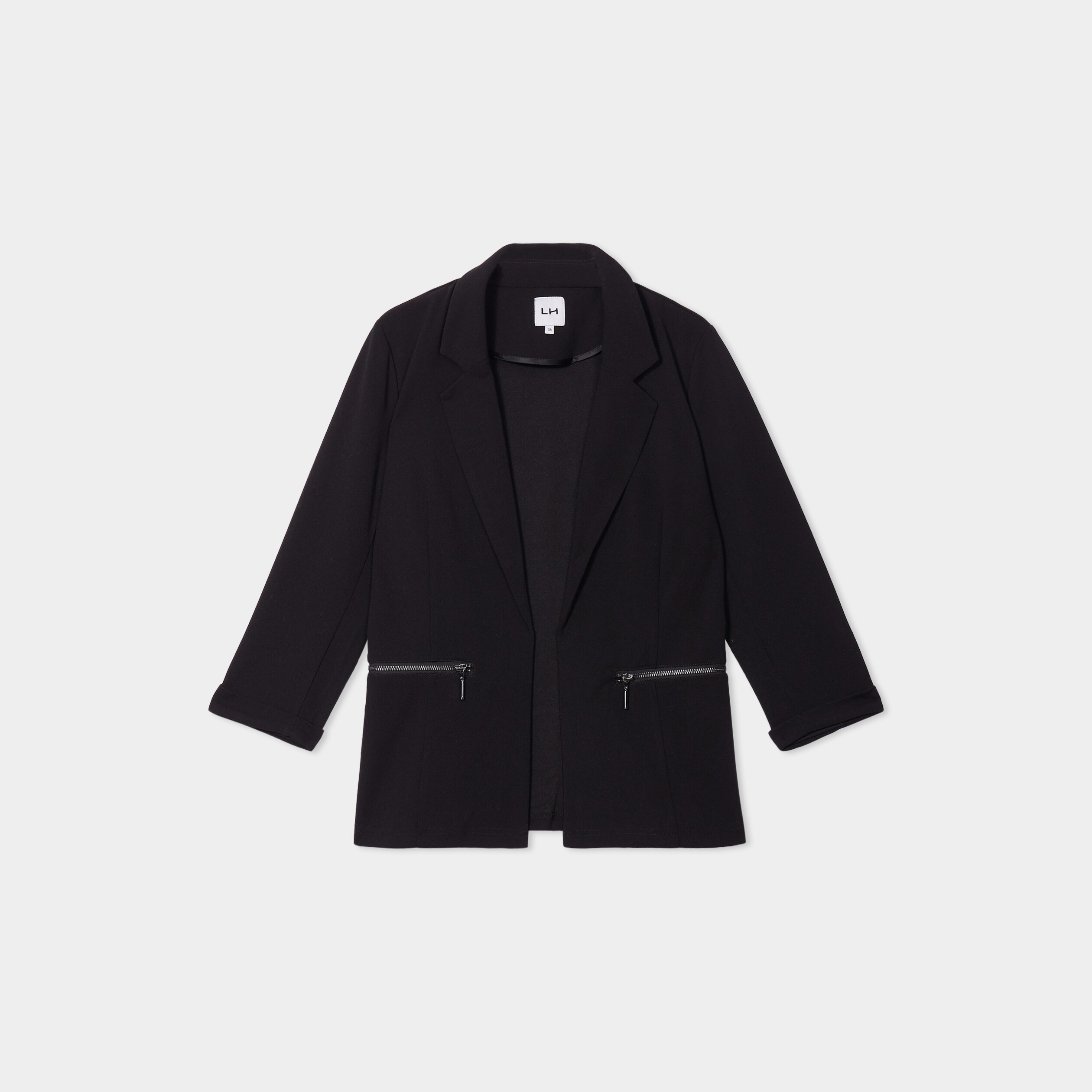 Veste blazer cintré manches 3/4 noir femme