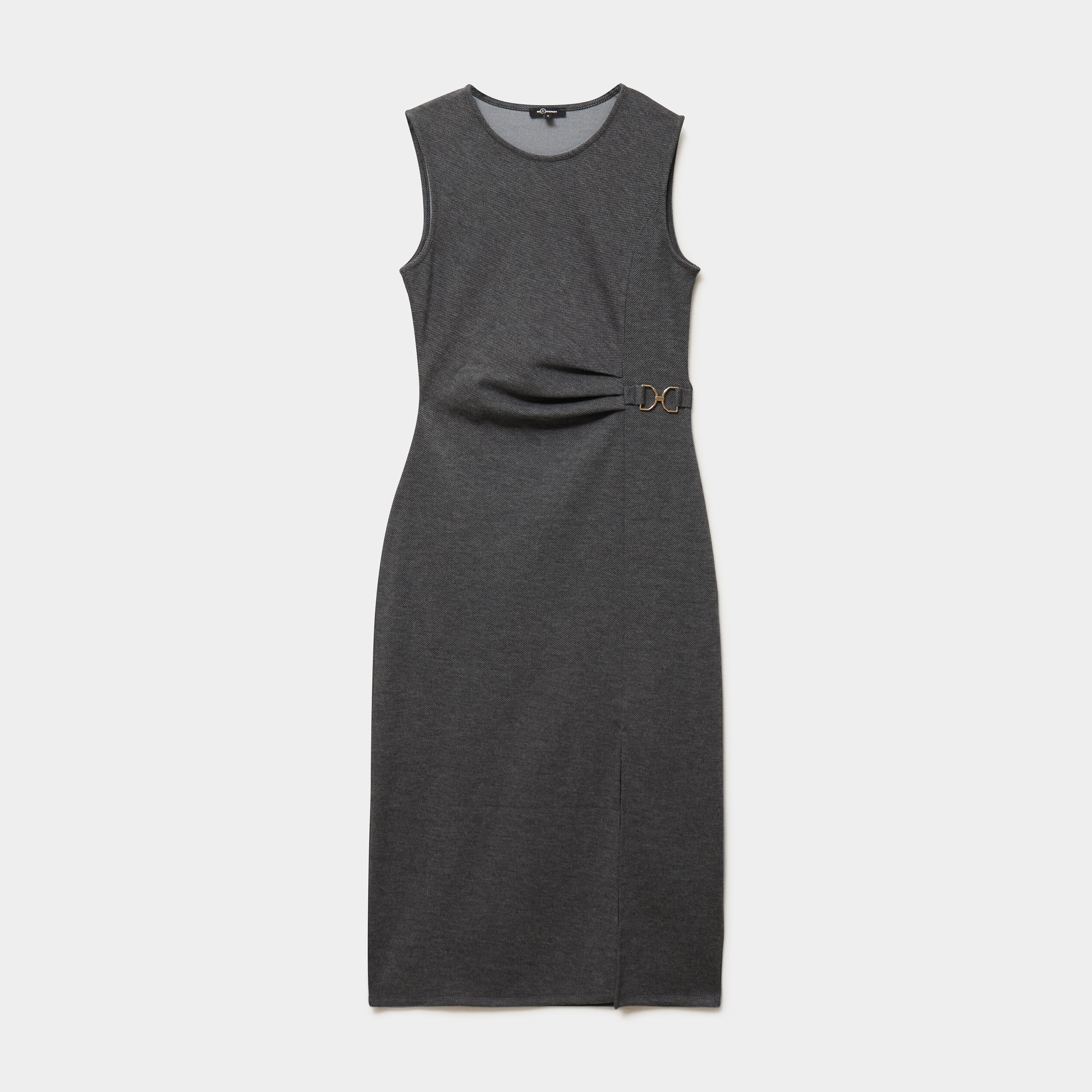 Robe moulante longue d&eacute;tail boucle gris fonc&eacute; femme