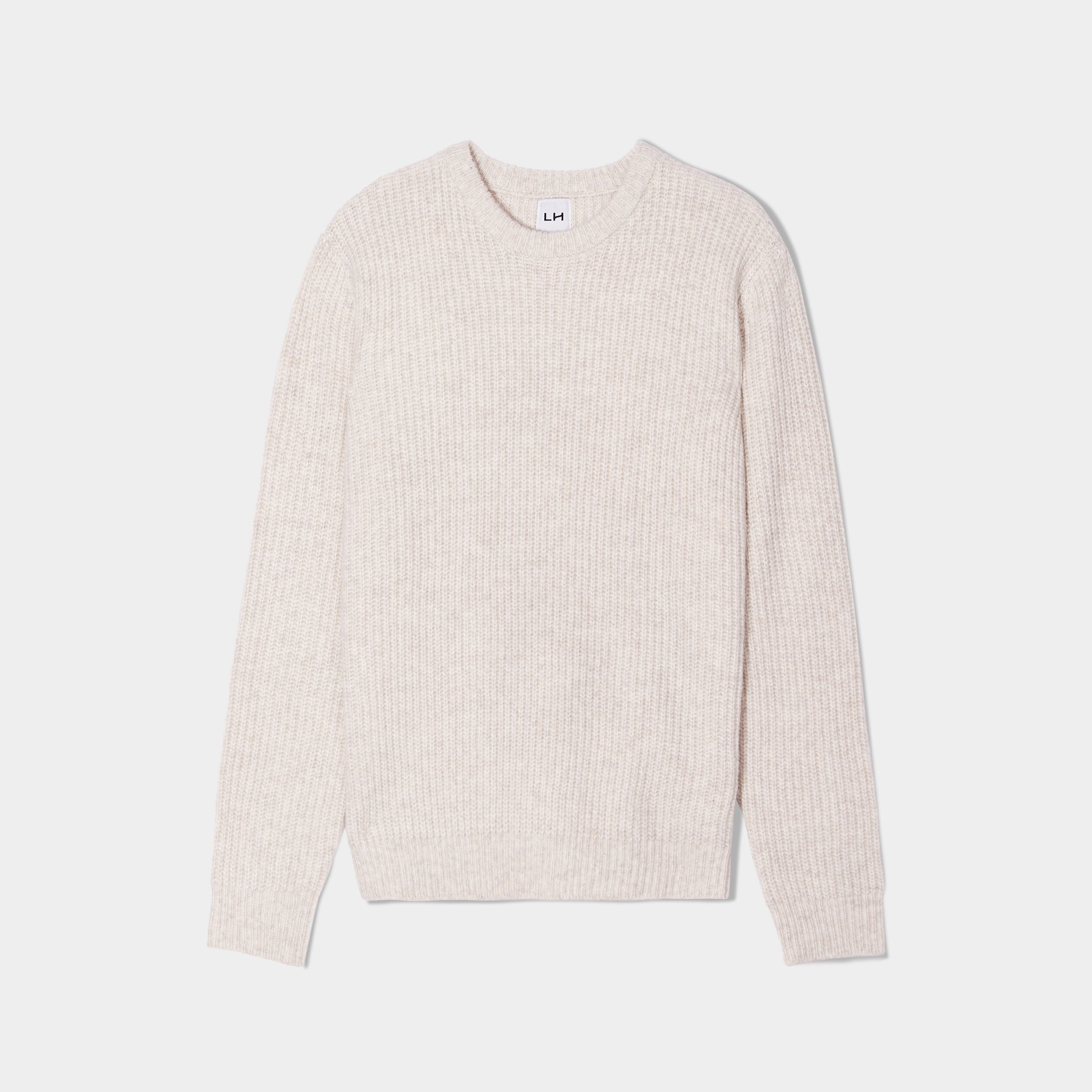 Pull col rond &agrave; manches longues beige homme