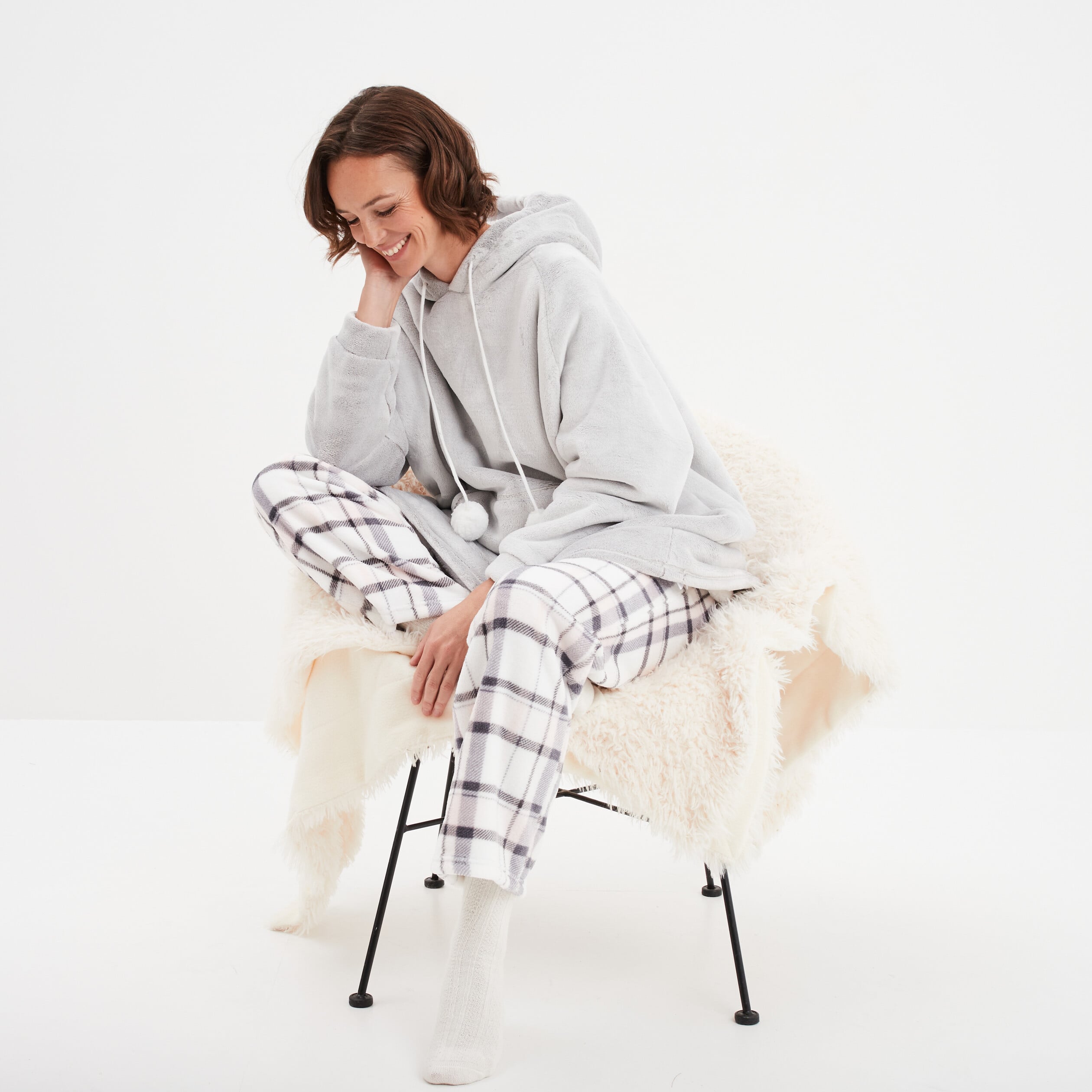 Pantalon de pyjama effet polaire gris femme