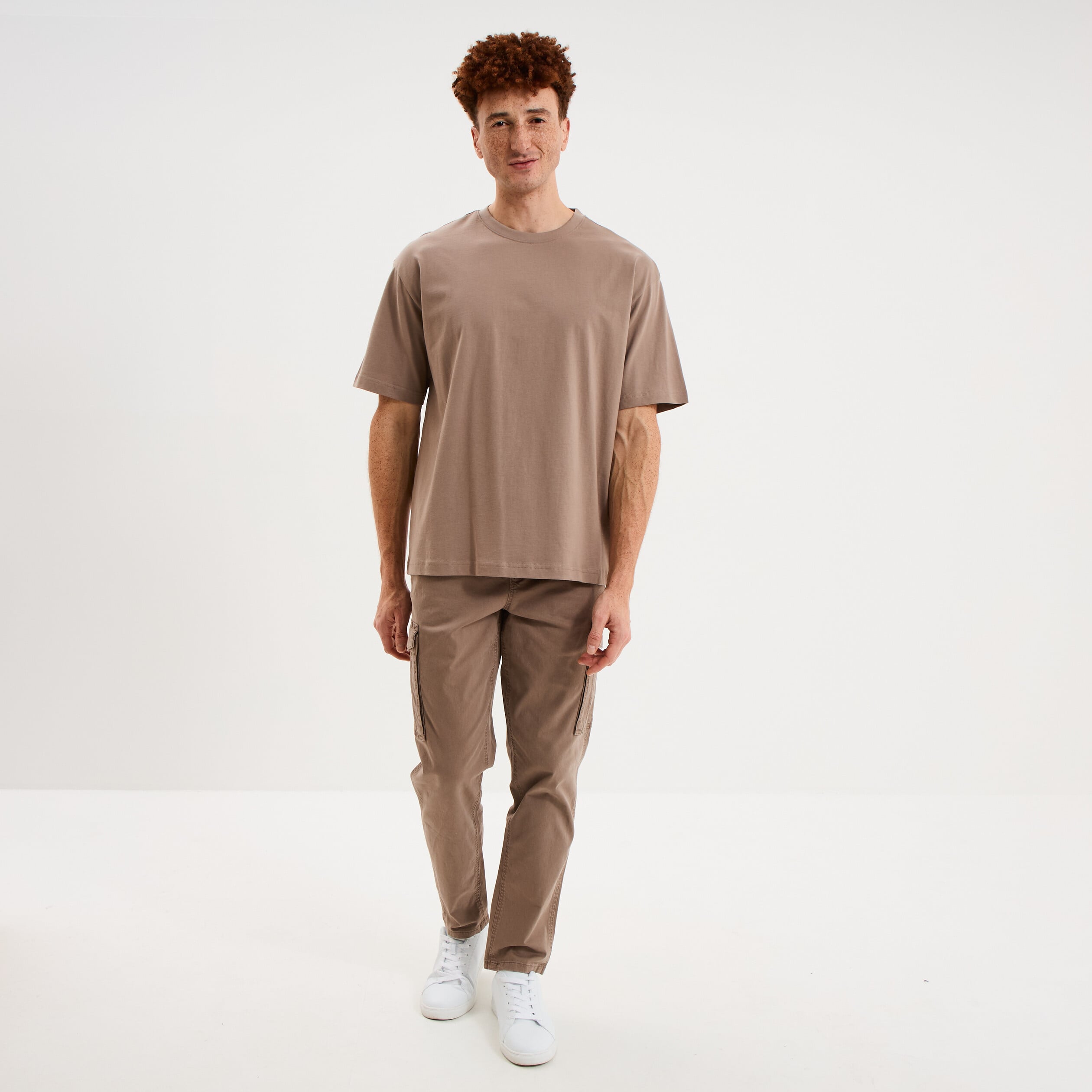 T-shirt col rond coupe relax coton &eacute;pais gris homme