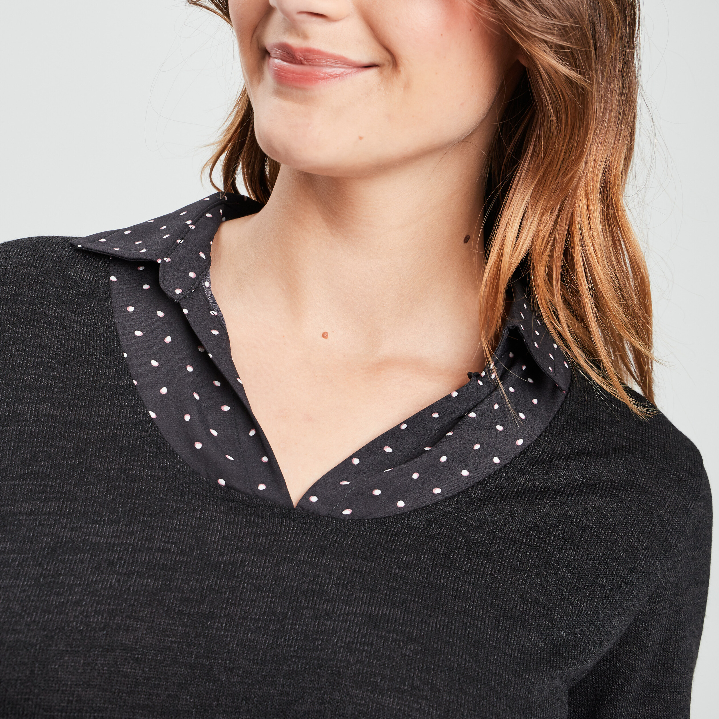 robe pull droite 2 en 1 manches 34 noir femme Robe pull droite 2 en 1 manches 3/4 noir femme