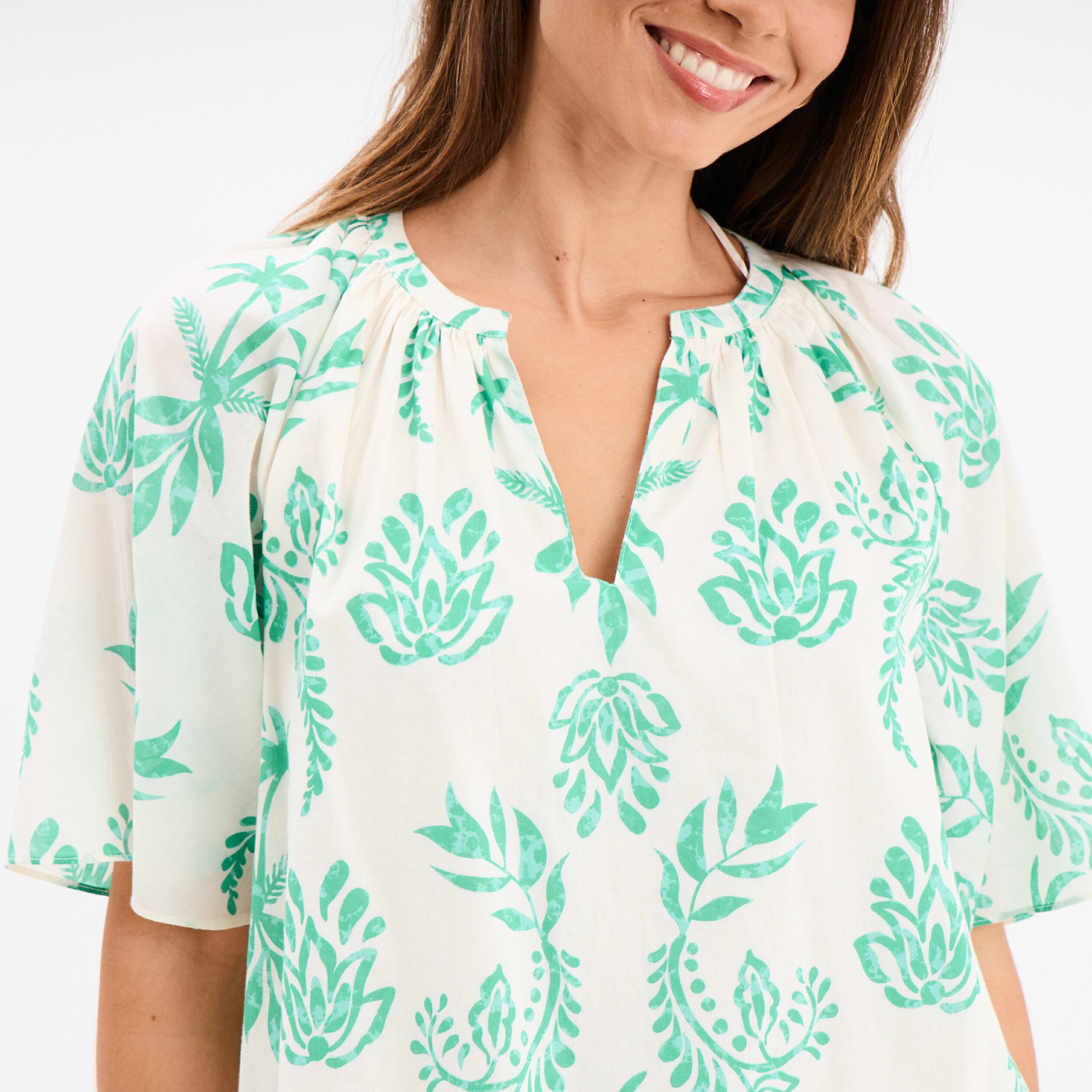 blouse manches courtes papillons coton ecru femme Blouse manches courtes papillons coton ecru femme