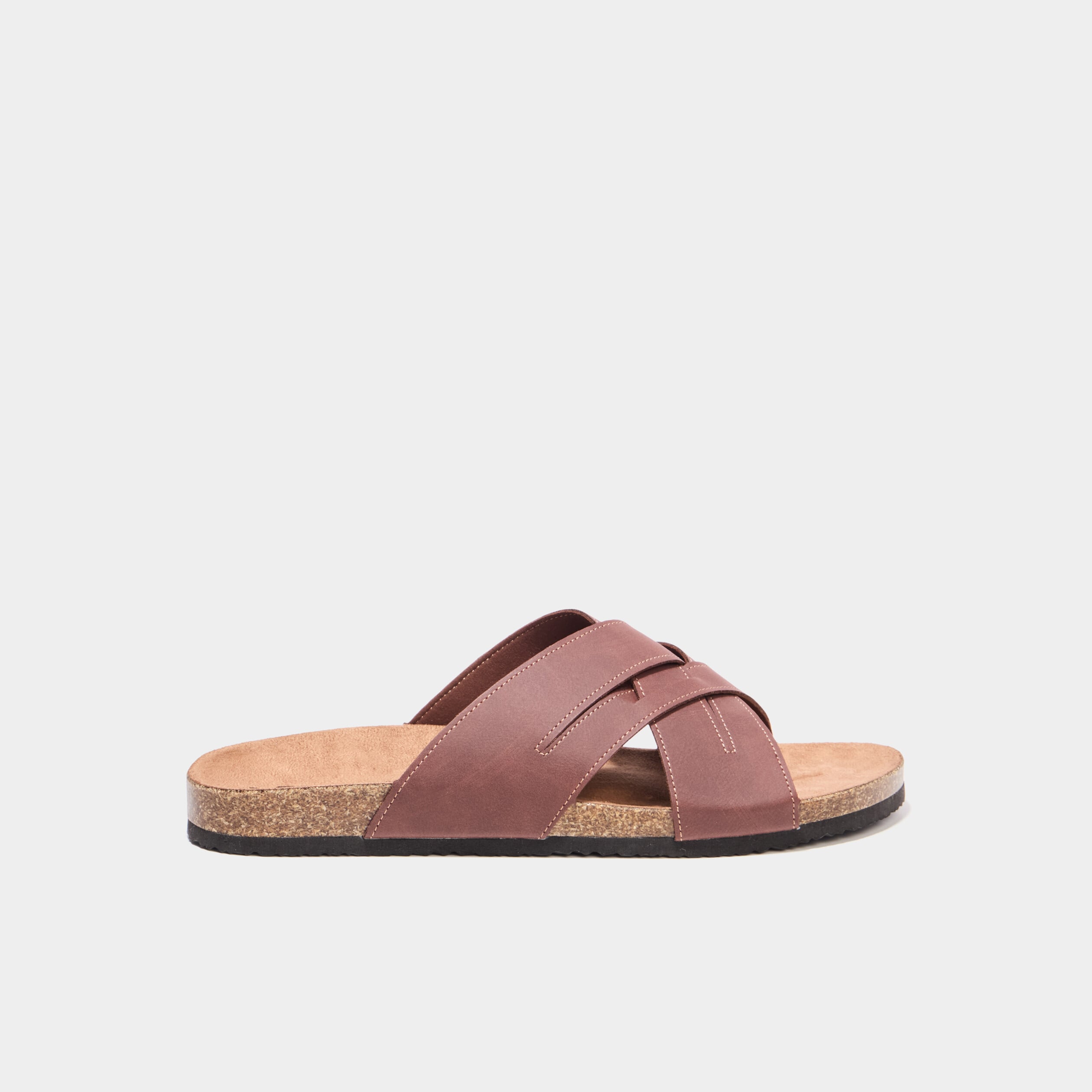 Mules brides crois&eacute;es marron homme