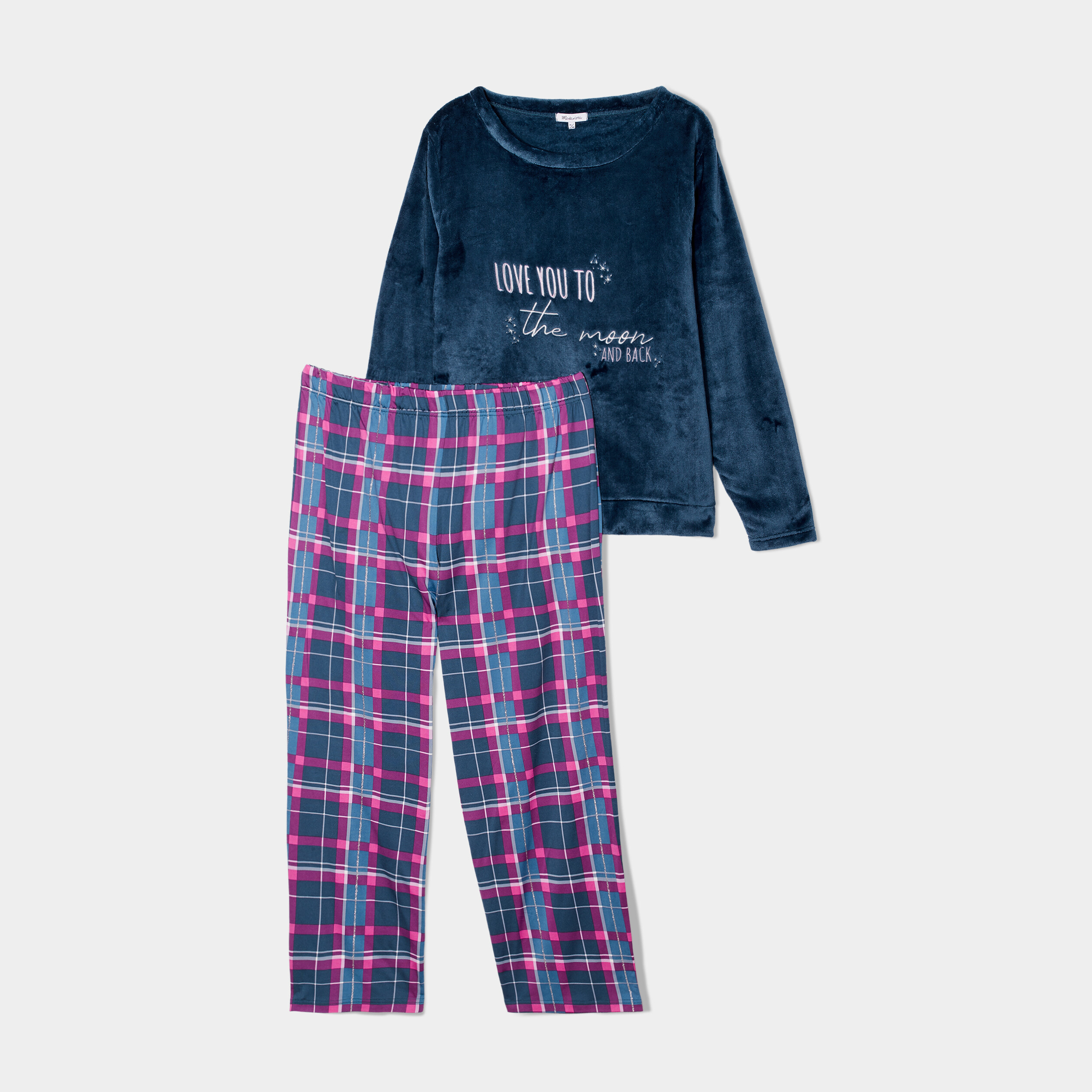 Ensemble pyjama pantalon haut velours bleu canard femme grande taille