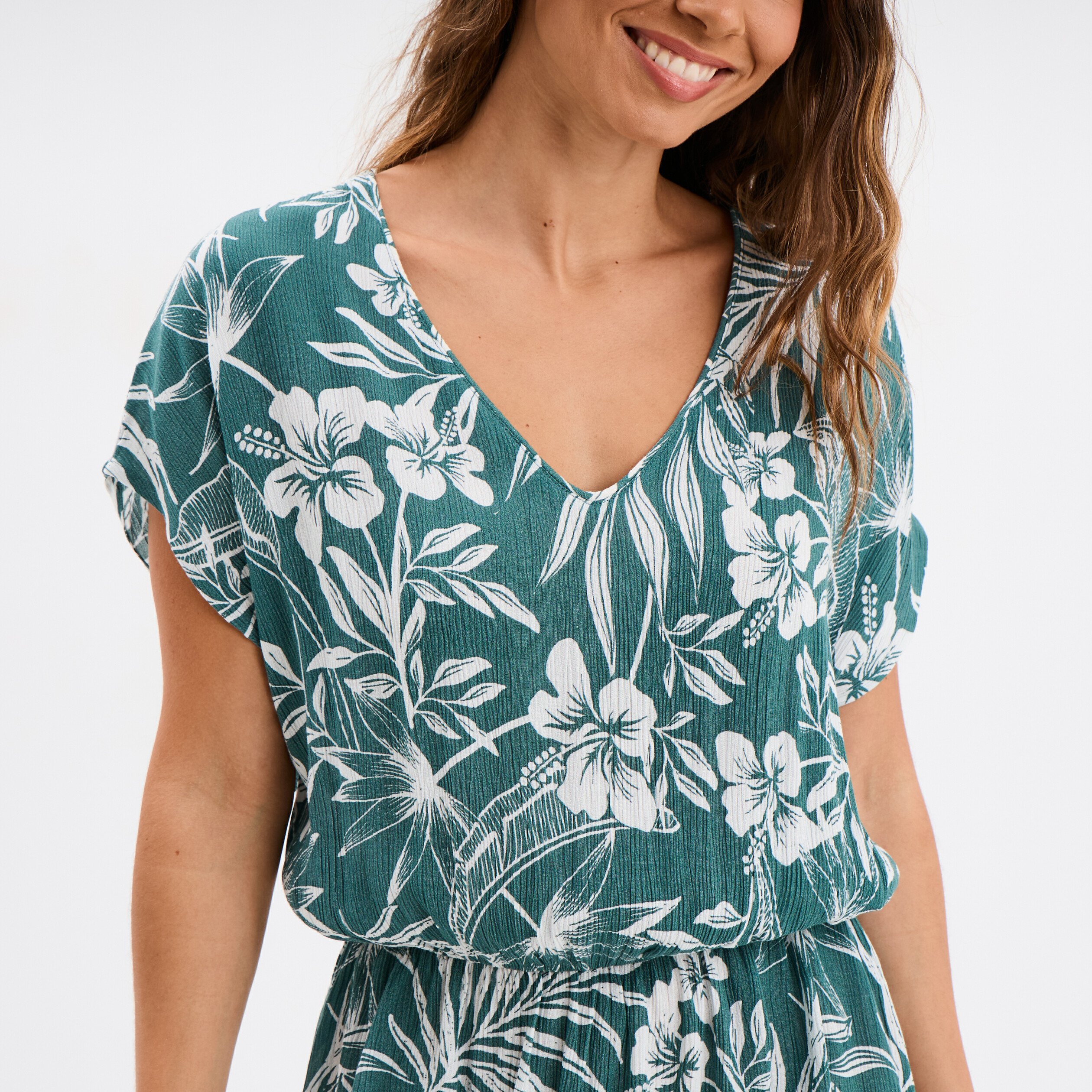 robe caftant courte col en v vert fonce femme Robe caftant courte col en V vert foncé femme