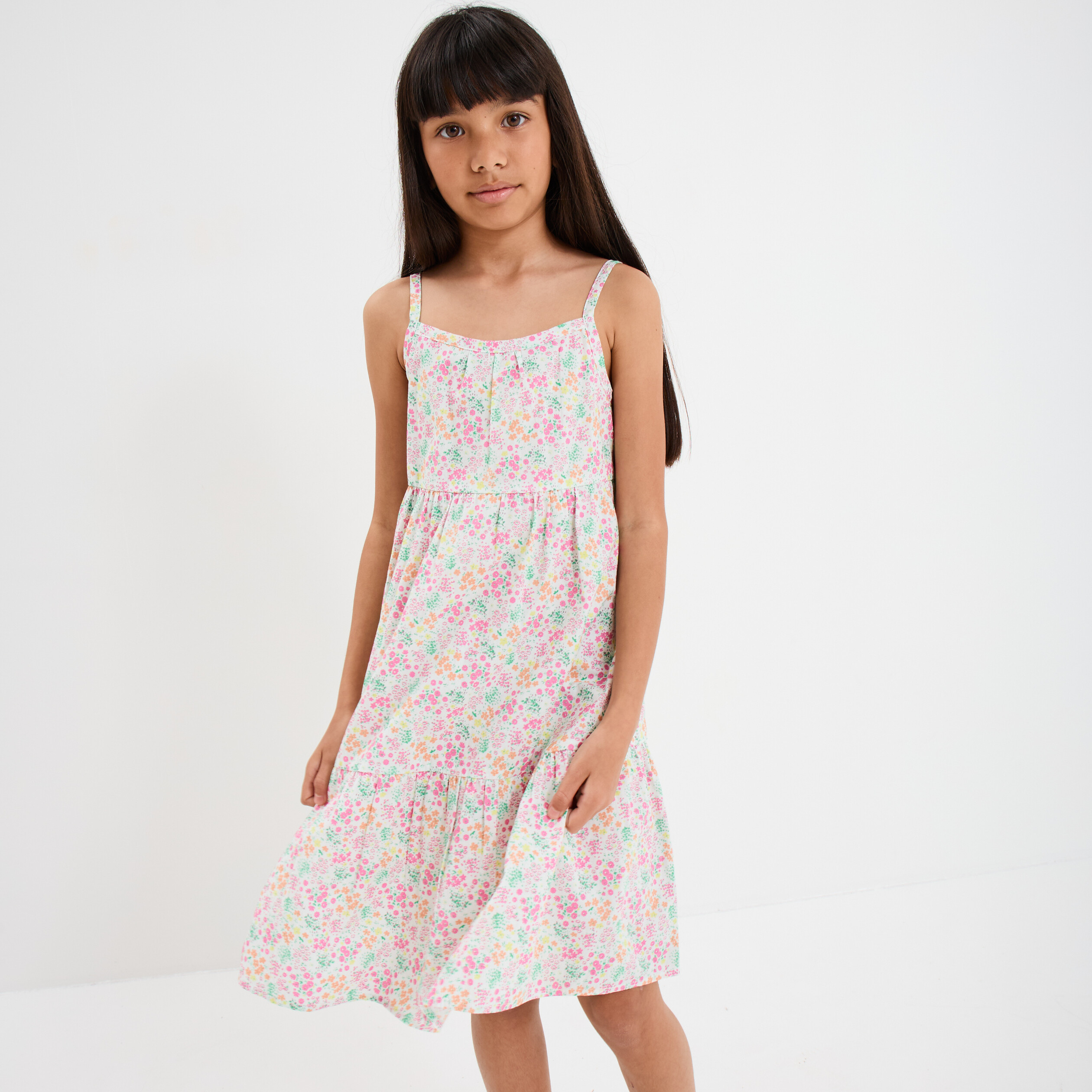 Robe courte &agrave; bretelles fines ecru fille