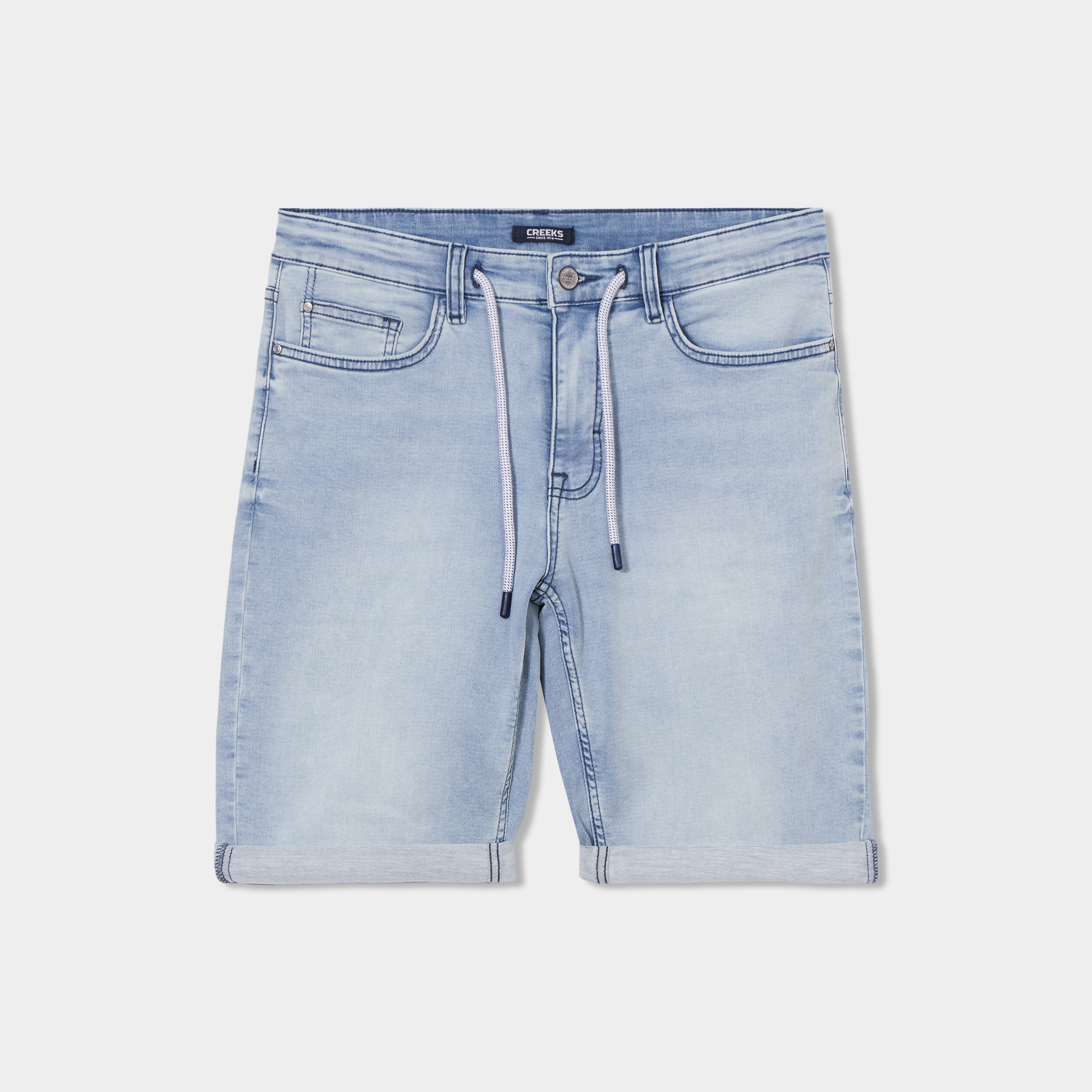 Bermuda droit &agrave; coulisse en jean denim bleach homme
