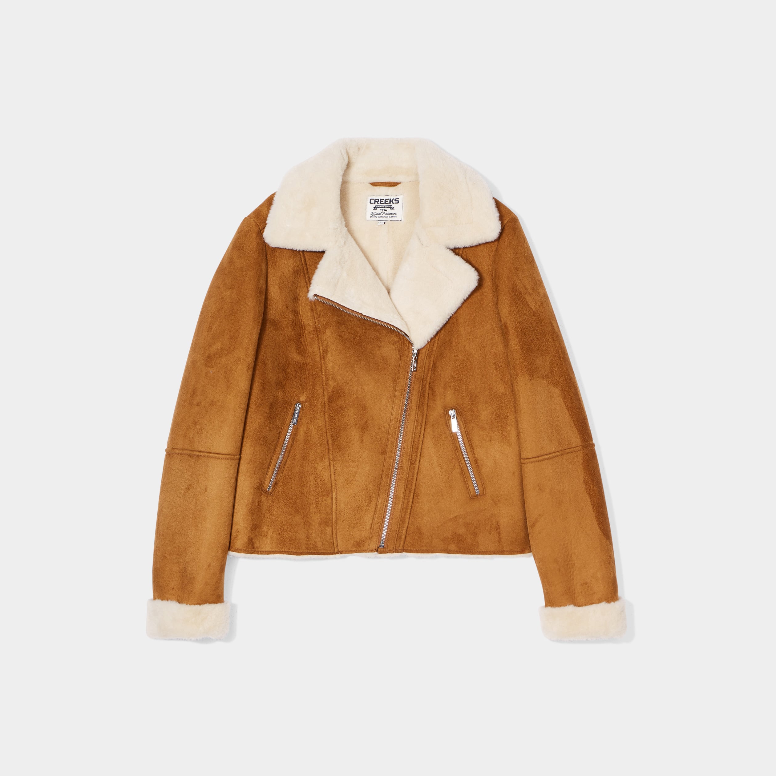 Veste col aviateur zipp&eacute;e doubl&eacute;e camel femme