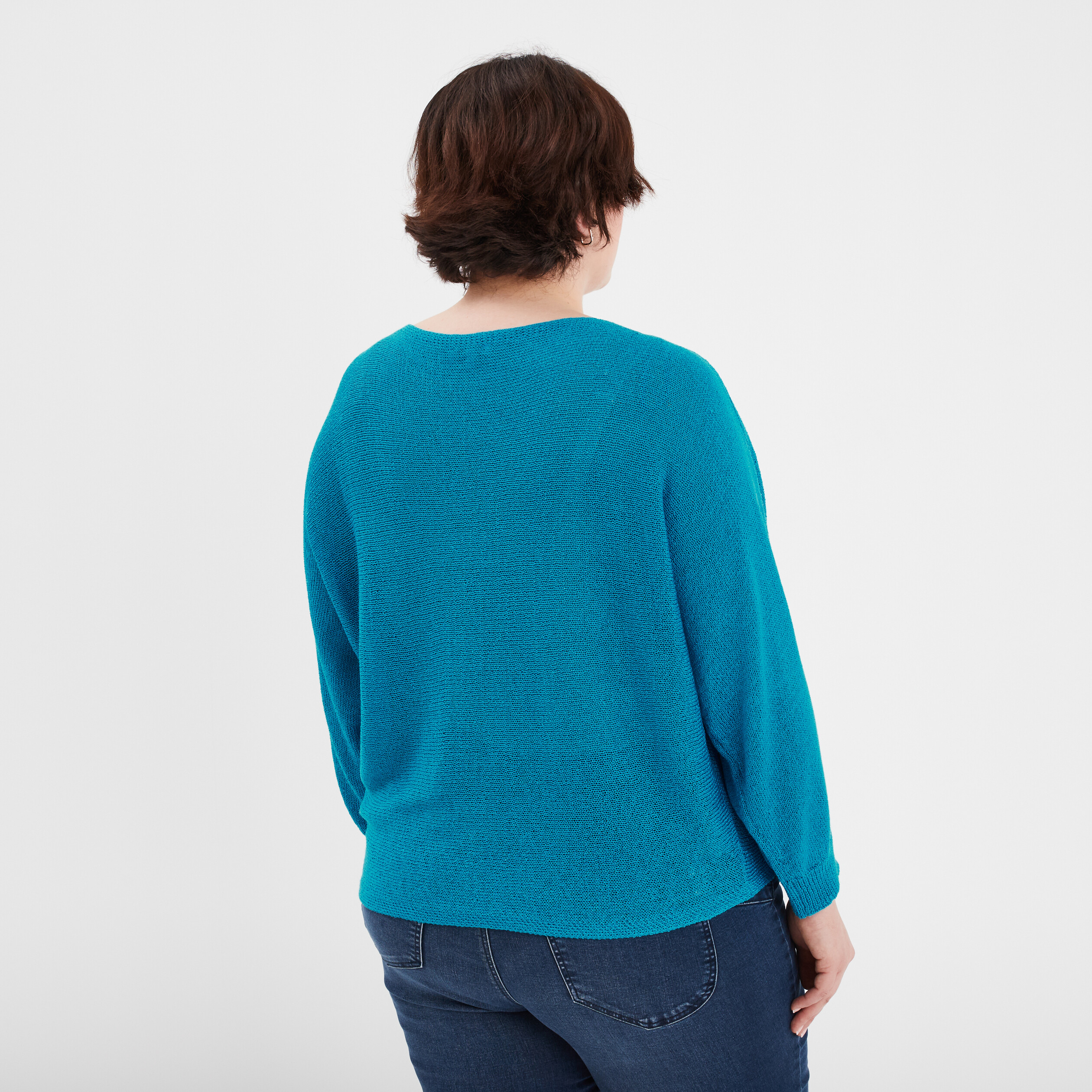 pull manches longues col rond bleu canard femmegt Pull manches longues col rond bleu canard femme grande taille