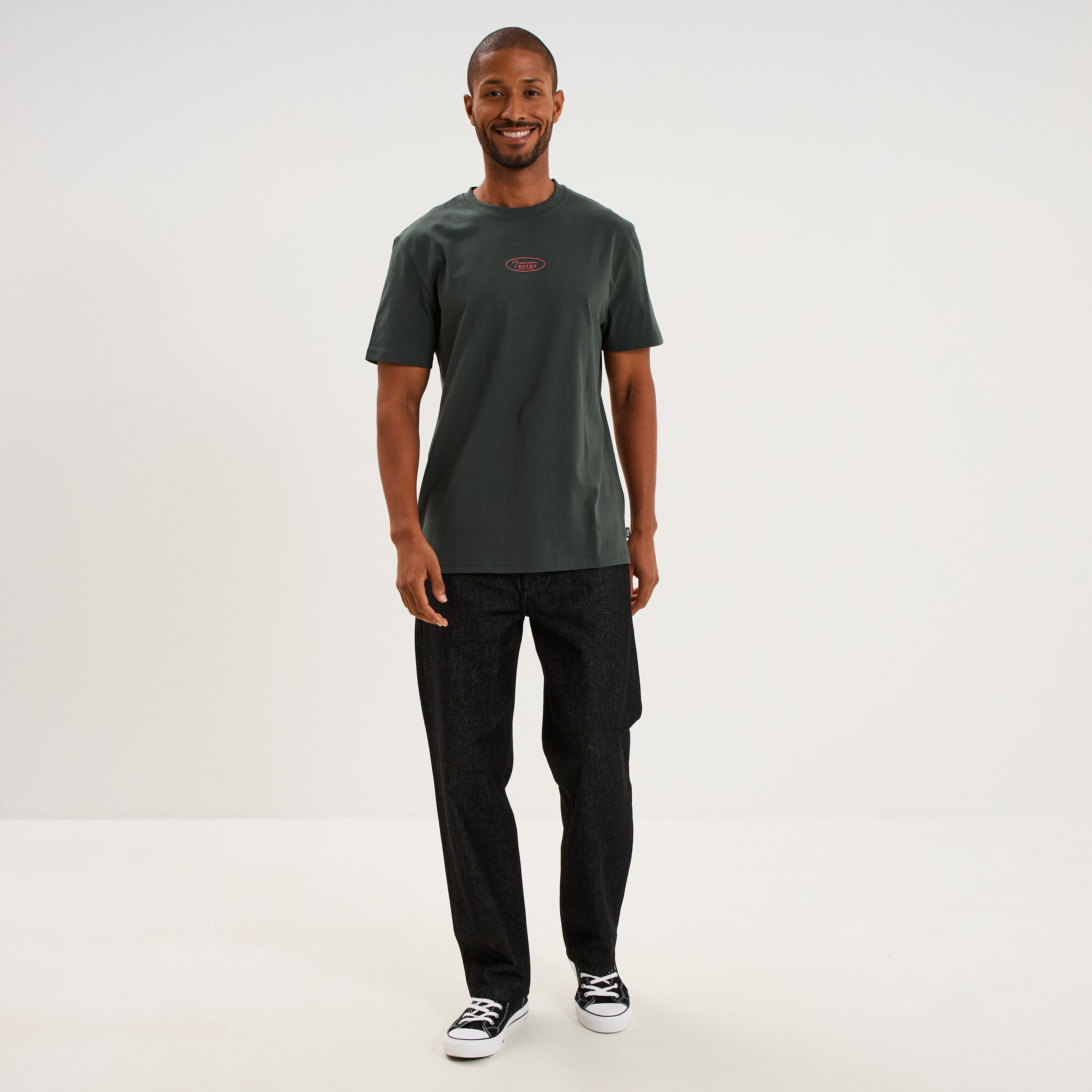 T-shirt droit manches courtes coton vert homme